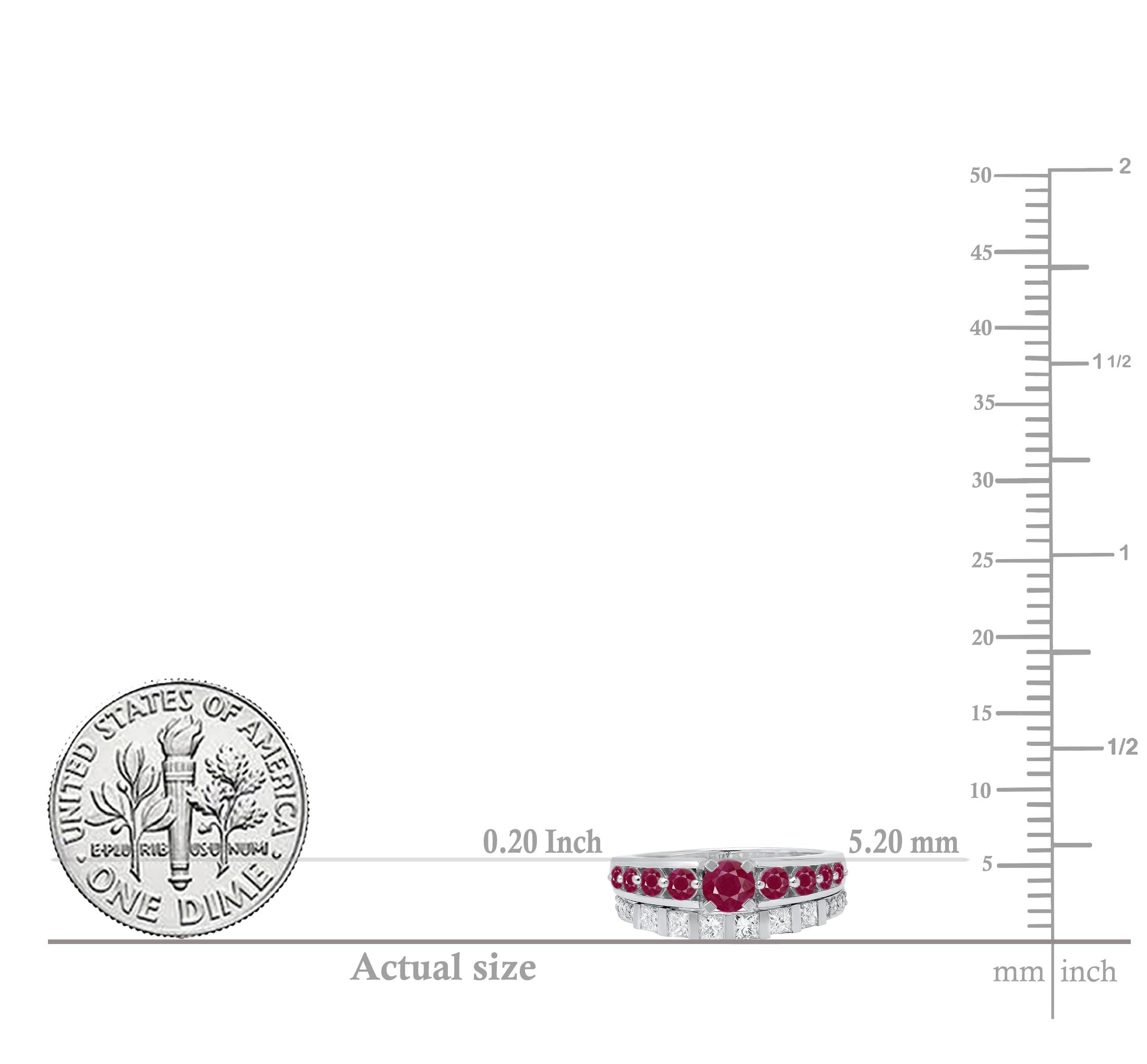 18K White Gold Princess & Round Cut Diamond and Ruby Bridal Engagement Ring Set for Women – Dazzlingrock Collection | Perfect for Proposals, Weddings, and Anniversary Gifts