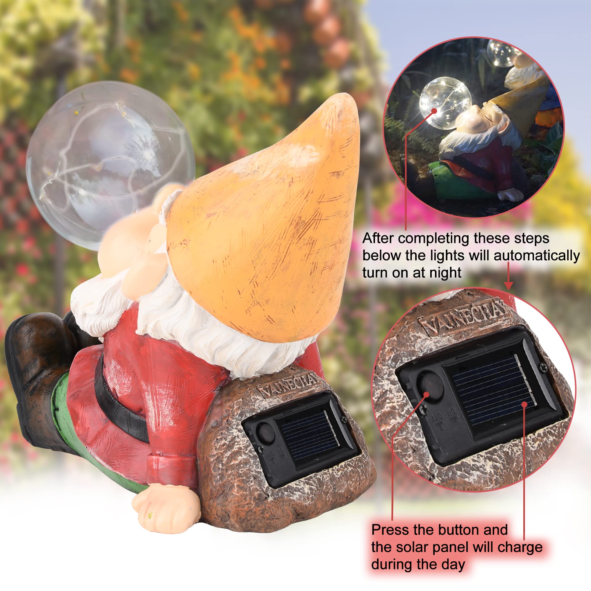 Large Funny Solar Garden Gnomes Statues - Outdoor Decor for Yard, Lawn & Garden - Perfect for Patio, Pathway & Landscape Decoration