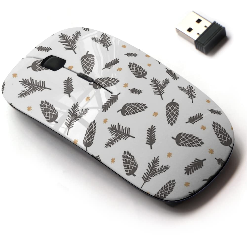 2.4G Wireless Mouse with Cute Winter Pinecones & Snowflakes Design - Ergonomic USB Nano Receiver for Laptop, Desktop, PC - Perfect for Office Work, Gaming & Holiday Gift Giving
