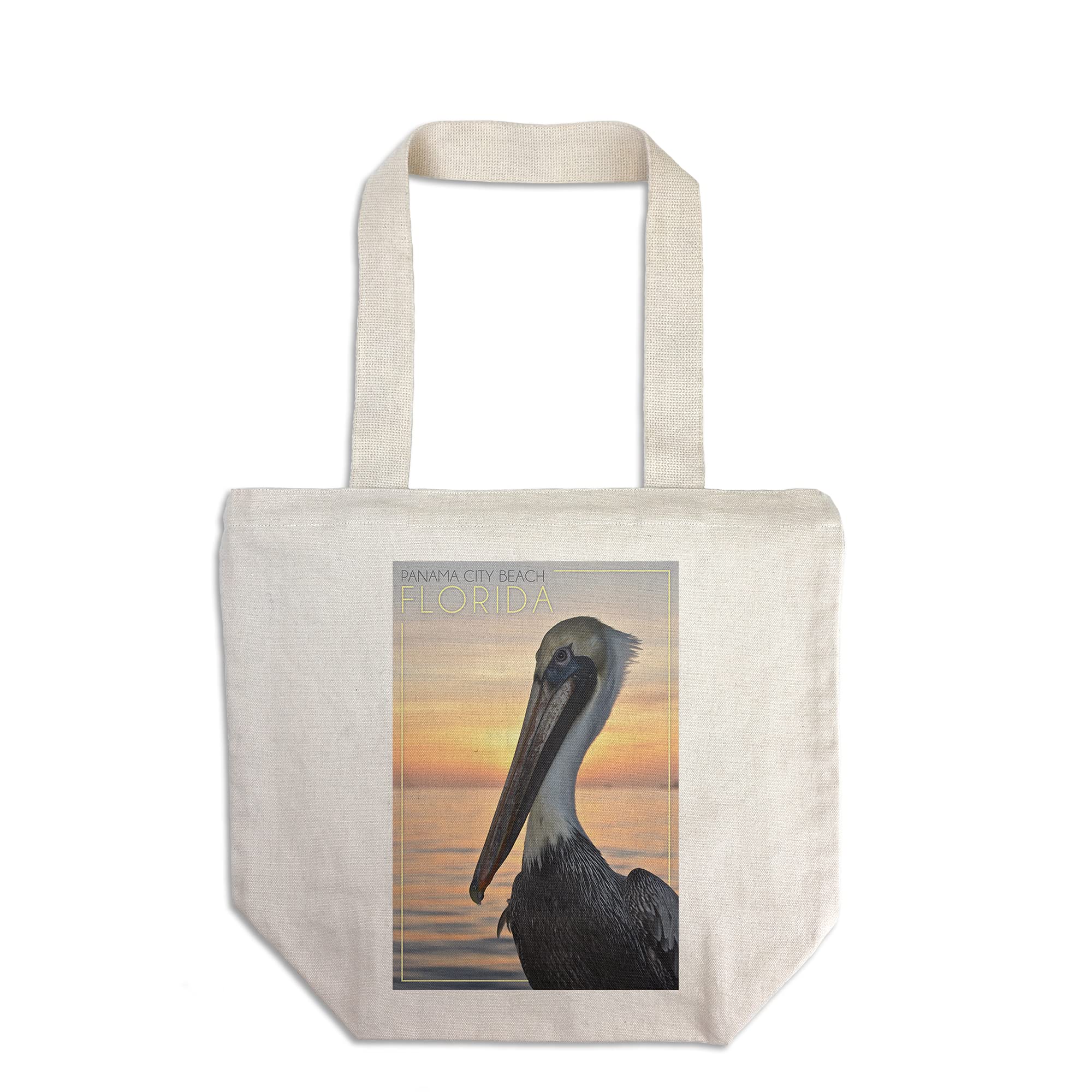 Lantern Press Panama City Beach Florida Pelican - 100% Cotton Canvas Reusable Tote Bag for Shopping, Beach & Groceries