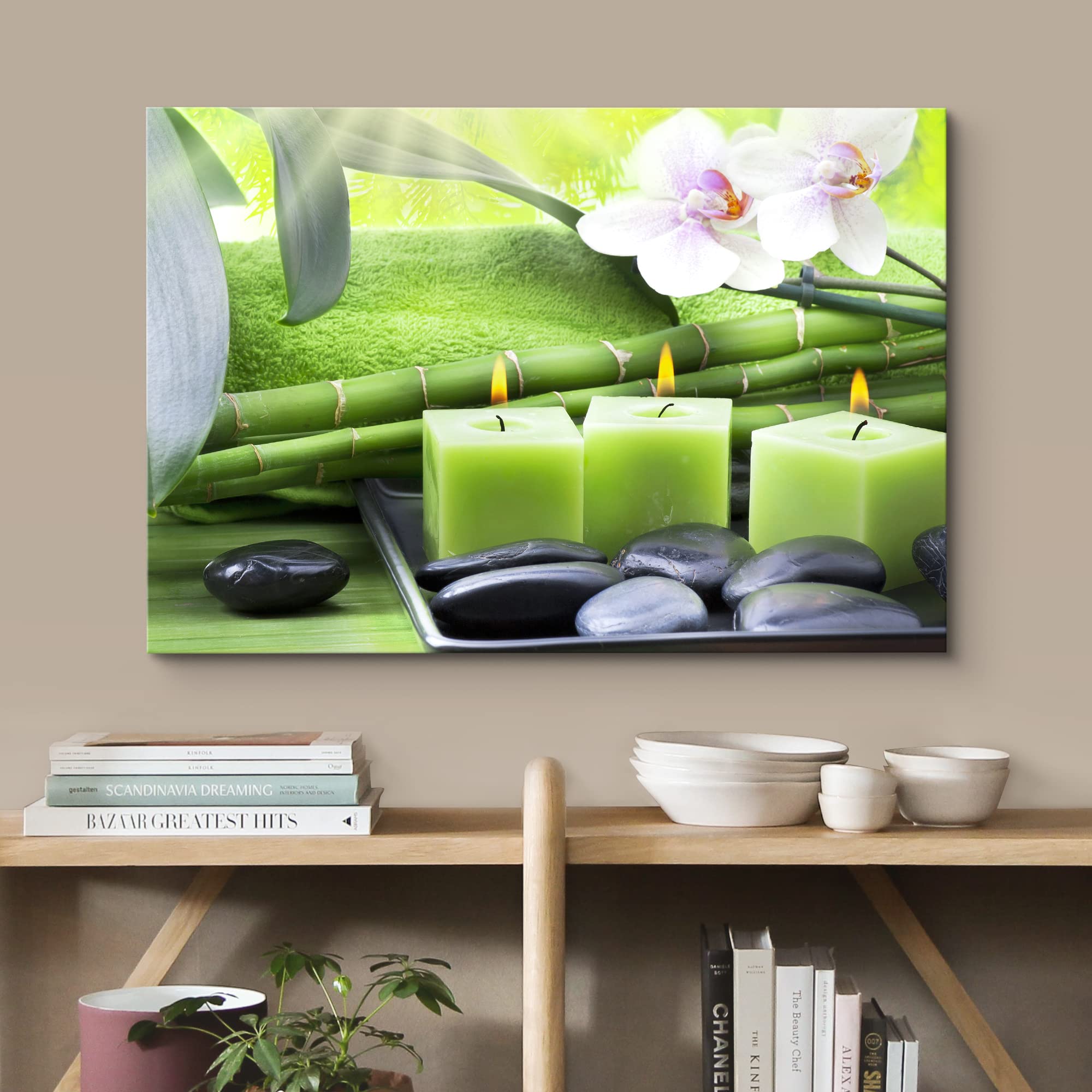 Wall26 Canvas Print Wall Art - Relaxing Zen Jungle Bamboo Massage Stone Candle Orchids Nature Yoga Photography - Modern Contemporary Decorative Chic for Living Room, Bedroom, Bathroom - 32