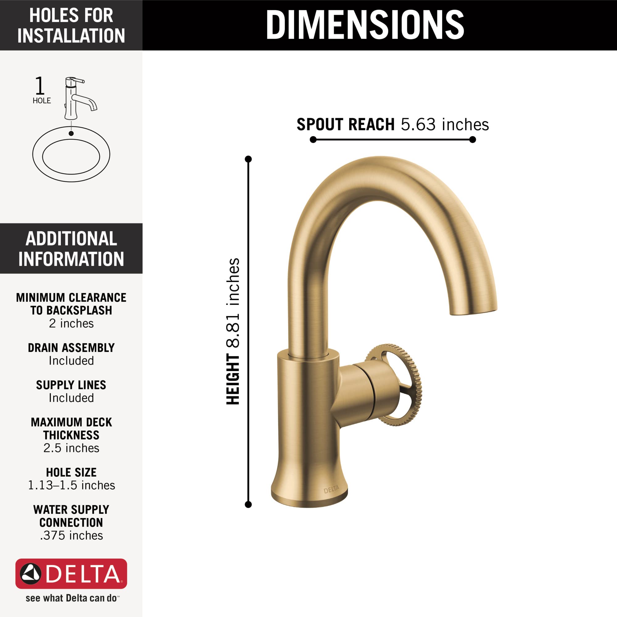 Delta Trinsic Single Hole Bathroom Faucet - Gold Champagne Bronze 558HAR-CZ-DST - Single Handle Bathroom Sink Faucet with Diamond Seal Technology & Drain Assembly - Perfect for Modern Bathrooms, Powder Rooms & Guest Baths