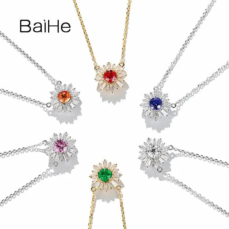 18K Solid Gold Diamond/Emerald/Sapphire/Ruby Pendant Necklace for Women - Elegant Clavicle Chain in White/Yellow/Rose Gold - Perfect for Weddings, Anniversaries & Special Occasions