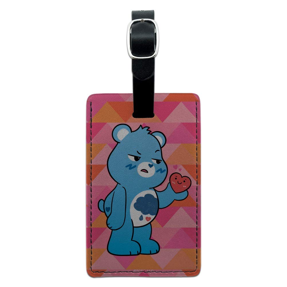 Care Bears Grumpy Bear Rectangle Leather Luggage Tag & ID Holder for Suitcases, Bags, and Travel Accessories – Perfect for Kids and Adults