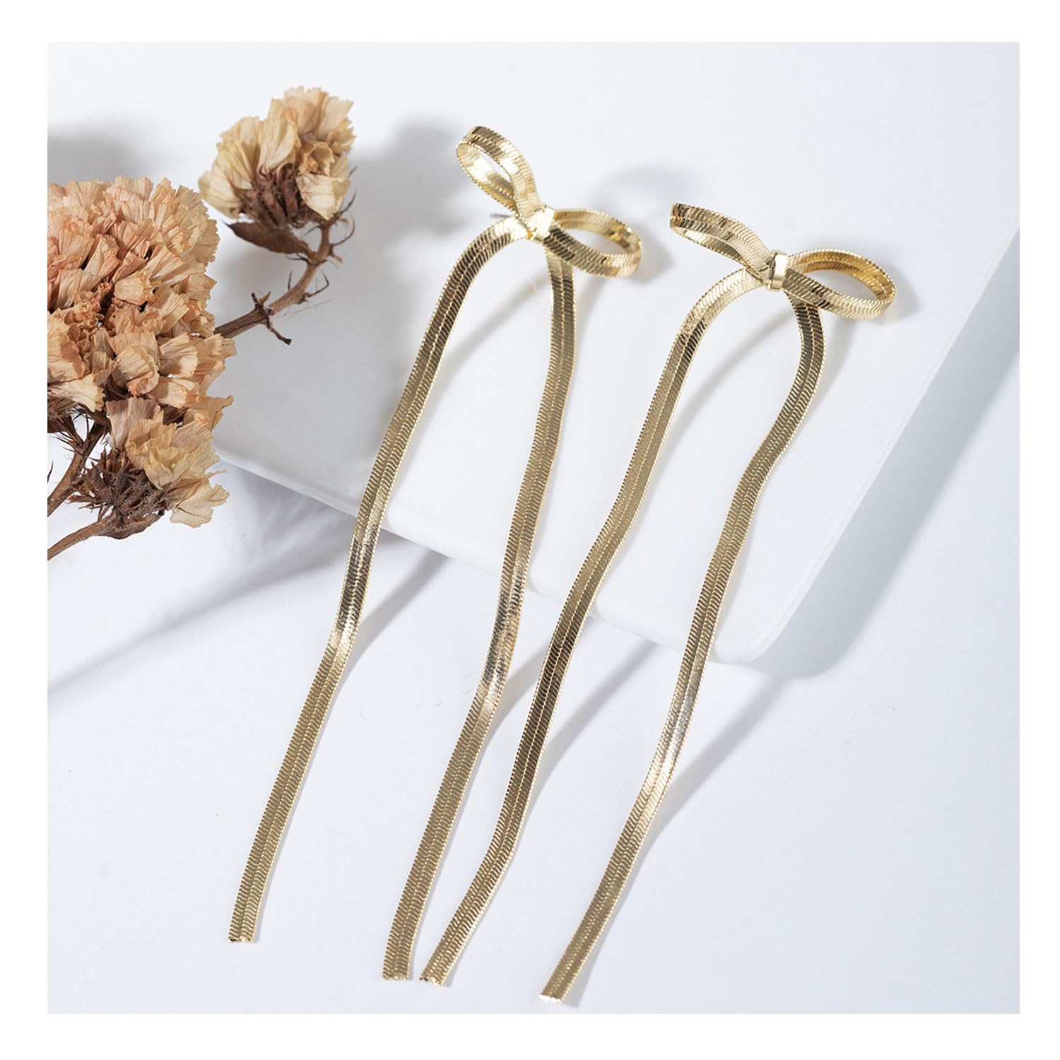 **Elegant Gold & Silver Bow Earrings for Women - Snake Chain Ribbon Dangle Earrings with Long Tassels - Perfect for Weddings, Parties, Christmas Gifts & Everyday Fashion Jewelry**