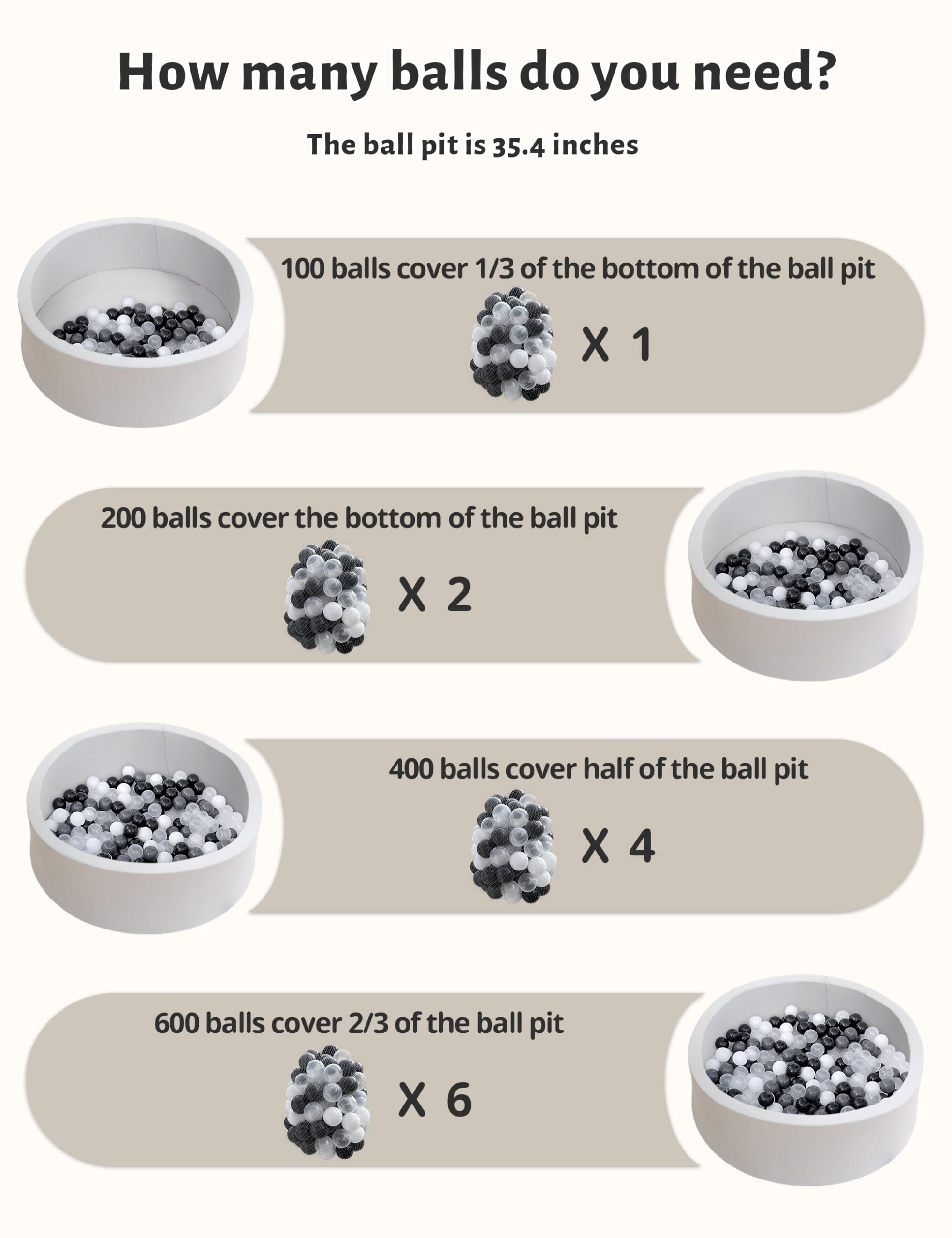 100 Phthalate-Free & BPA-Free Crush-Proof 2.16 Inch Multicolor Plastic Ball Pit Balls for Babies & Toddlers - Safe Playroom, Sensory Play, Birthday Gift (Black, White, Dark Gray, Clear)