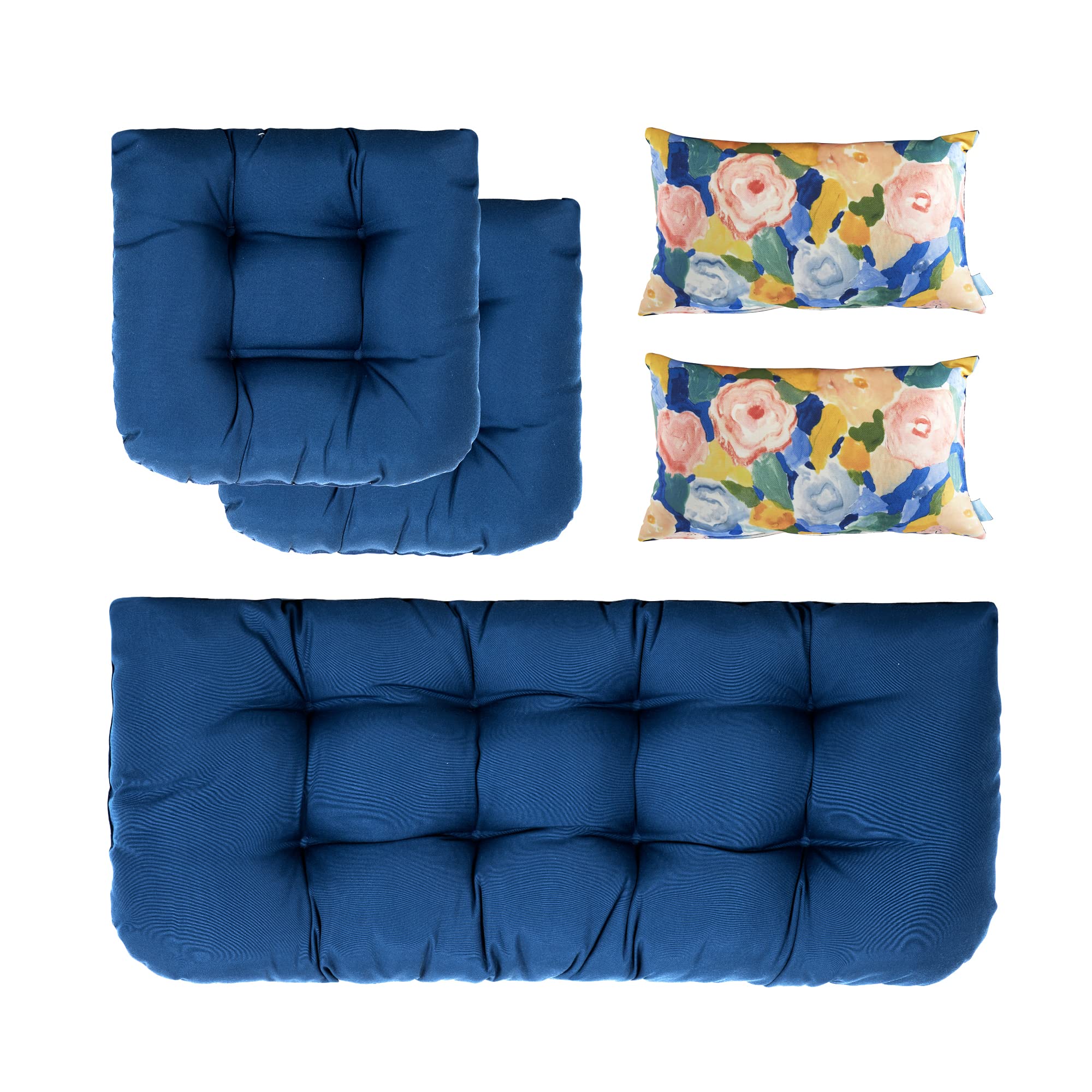 ARTPLAN All-Weather Outdoor Cushions Set of 5 - Waterproof Loveseat & Bench Cushions with Tufted Design for Patio Furniture - Perfect for Garden, Deck, Poolside & Outdoor Seating