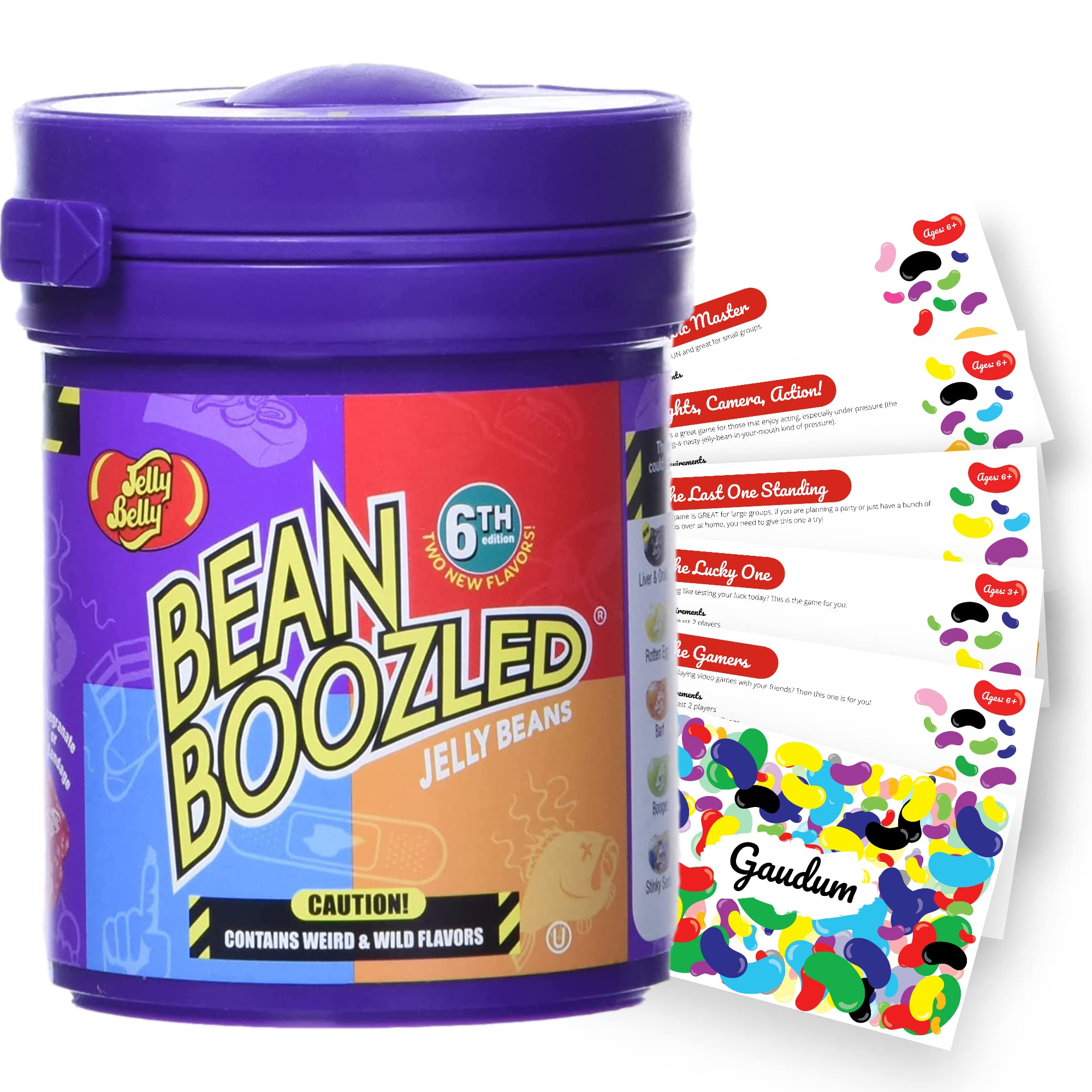 Jelly Belly Bean Boozled Jelly Beans Dispenser Game NEW EDITION + 5 Gaudum Game Cards - Fun Party Game for Kids, Family Gatherings & Game Nights