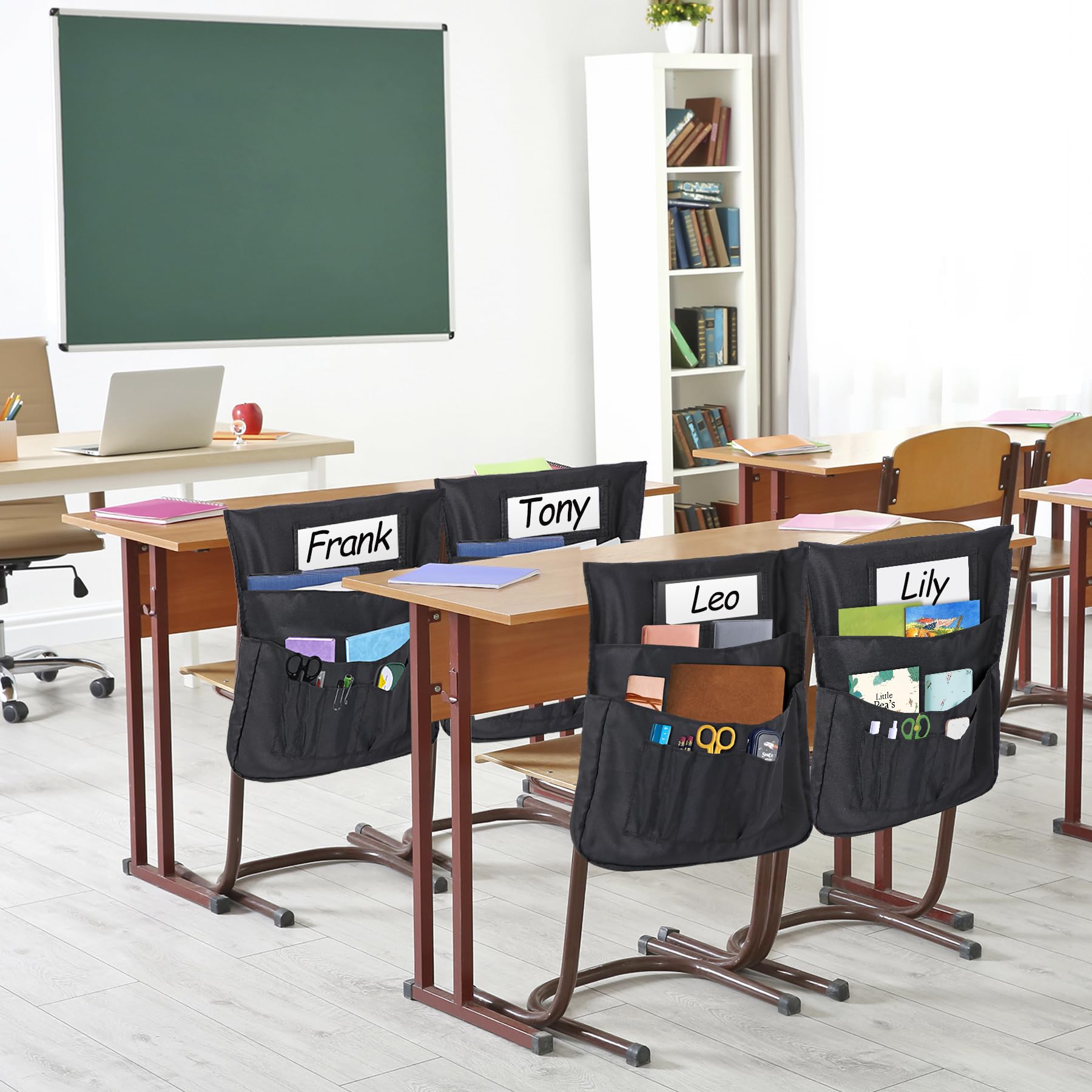 12 Pack Chair Pockets for Classroom - 17 x 18 Inch Chair Back Organizer with Name Slot, Kids School Supplies Storage - Perfect for Books, Papers, and Supplies in Preschool & Elementary Classrooms