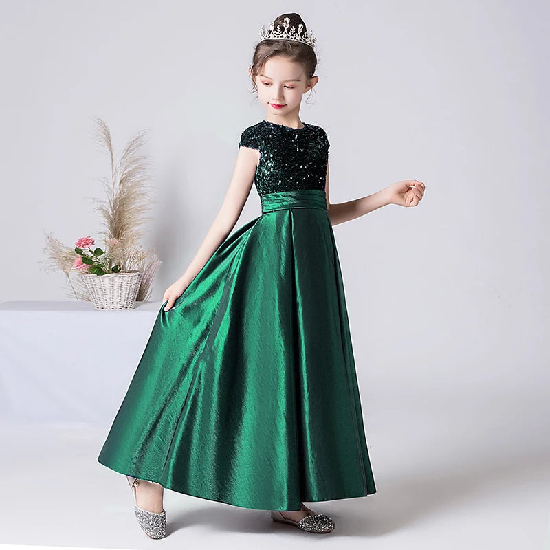 Sparkly Black Sequin Satin A-Line Princess Dress for Girls - Birthday Party, Concert, Pageant, Special Occasions | Elegant Formal Gown for Kids & Toddlers