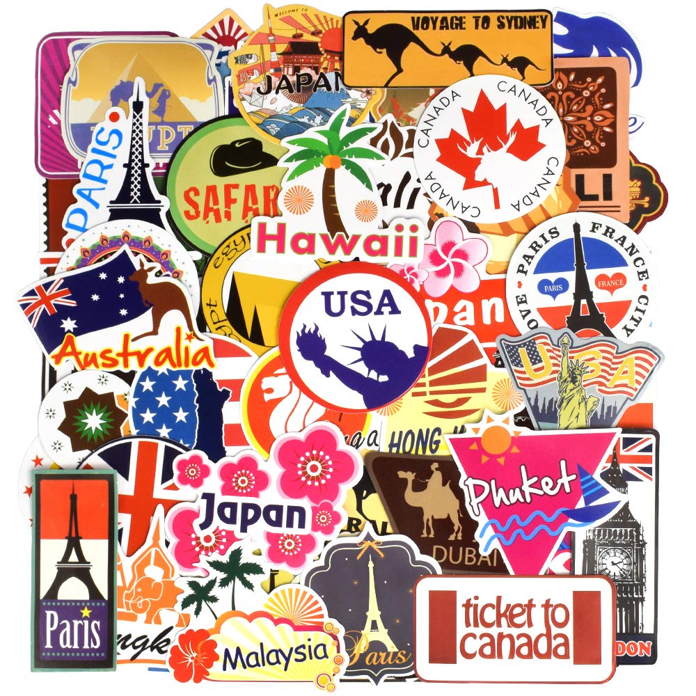 Waterproof Vinyl Stickers 100Pcs - Travel Themed Decals for Laptop, Luggage, Scrapbook, Postcard | Perfect for DIY Crafts, Journaling & Personalizing Accessories