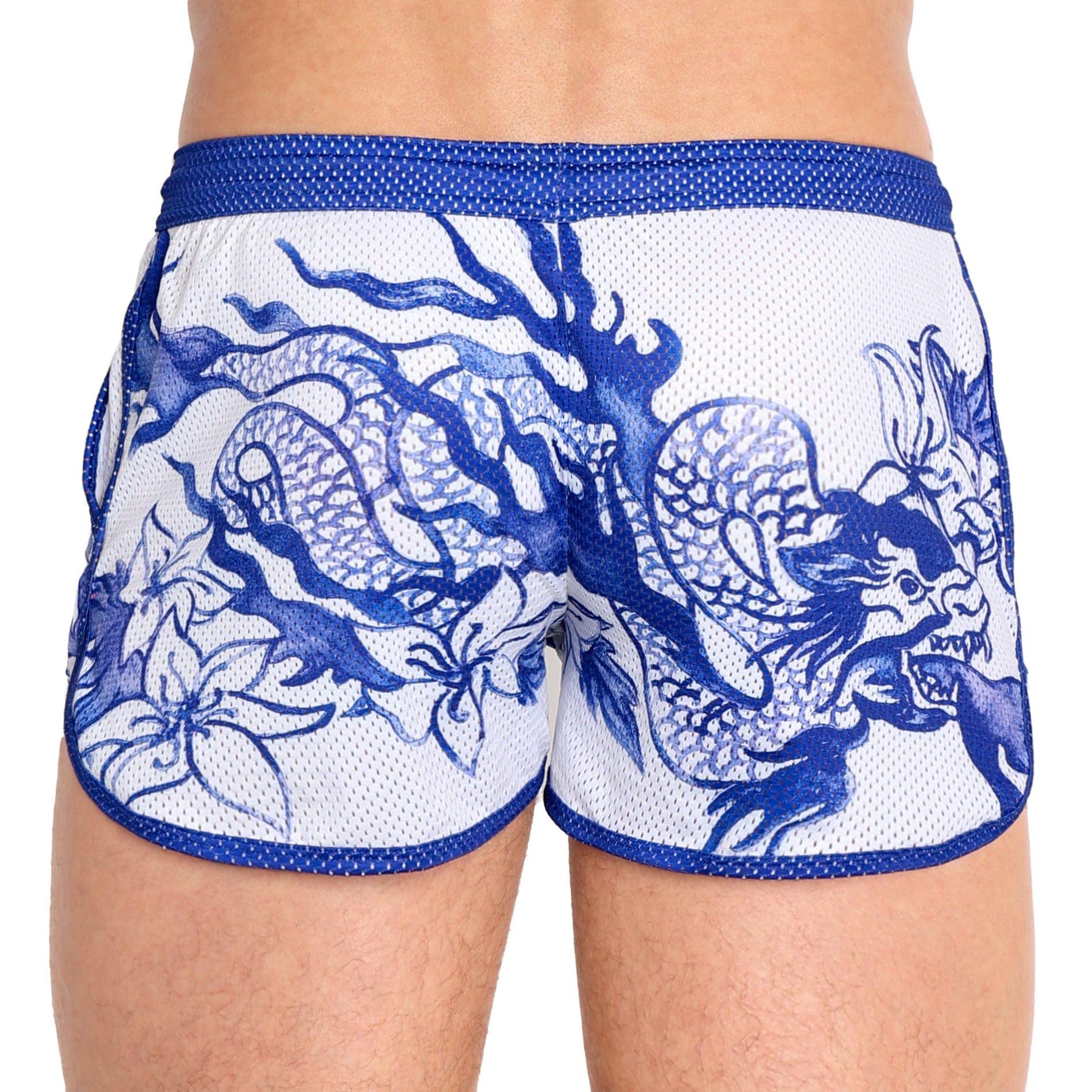 Hand Painted Indigo Mesh Shorts for Women - Breathable Comfortable Athletic Running Shorts - Perfect for Yoga, Gym, and Summer Outdoor Activities