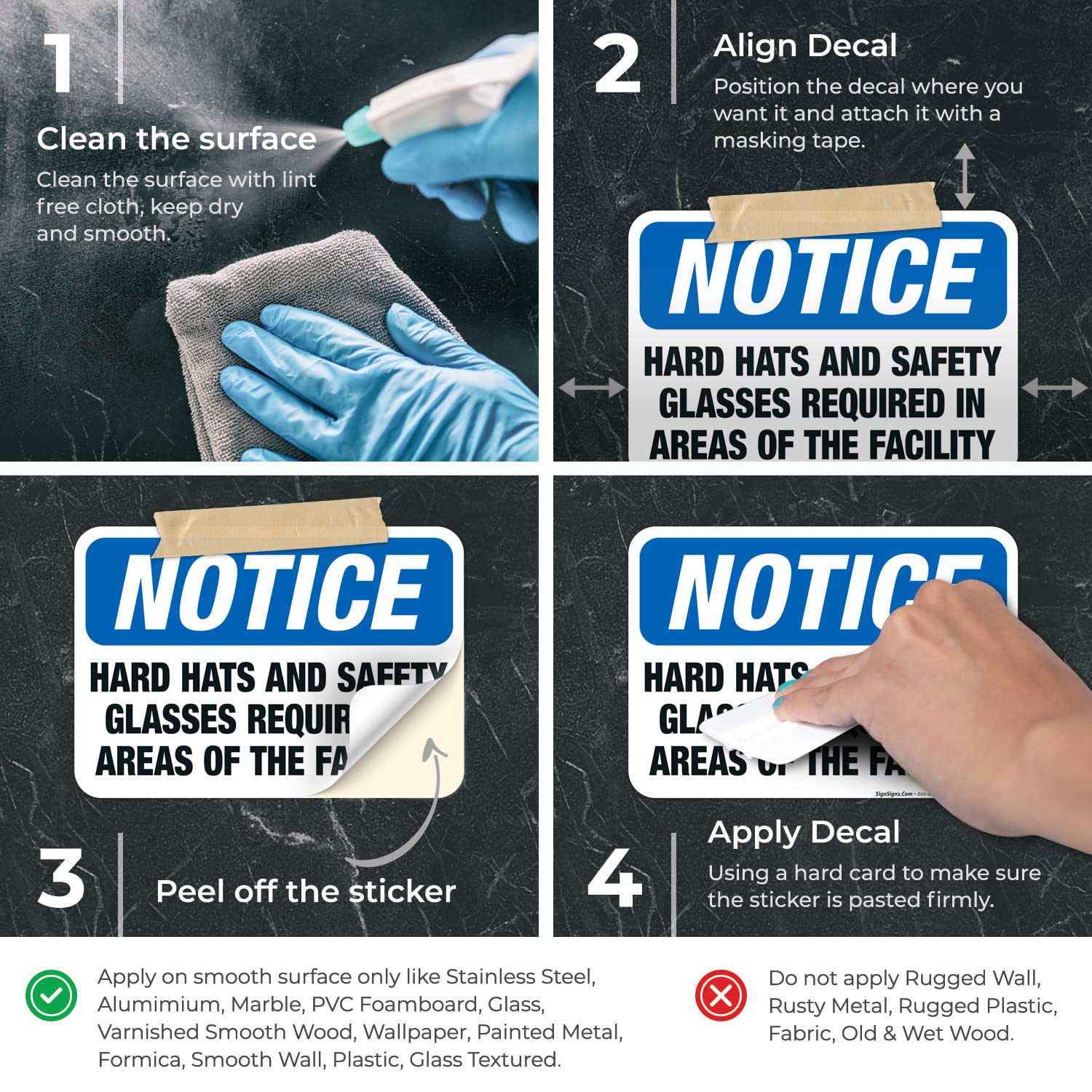 OSHA Compliant Facility Safety Signs - 10x7 Inch Hard Hat & Safety Glasses Required Vinyl Decal | Durable 4 Mil Weatherproof & UV Resistant Sticker | Made in USA | Perfect for Construction Sites, Warehouses & Industrial Areas