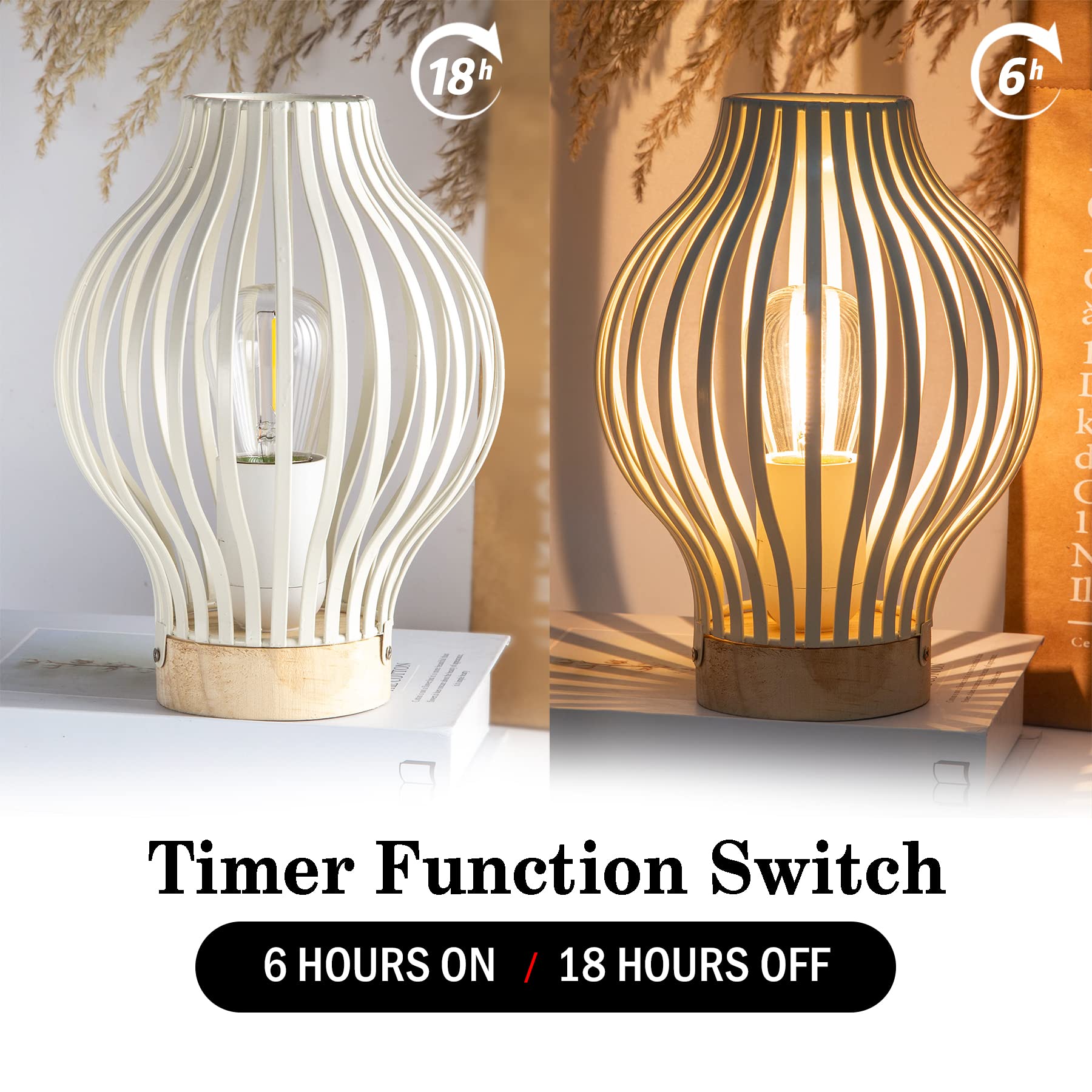 MJ PREMIER Wireless Table Lamp with Timer, Battery Operated LED Desk Light - Modern Metal Bedside Lamp for Living Room, Bedroom & Office (White) | Perfect for Reading, Nightstand Decor & Ambient Lighting