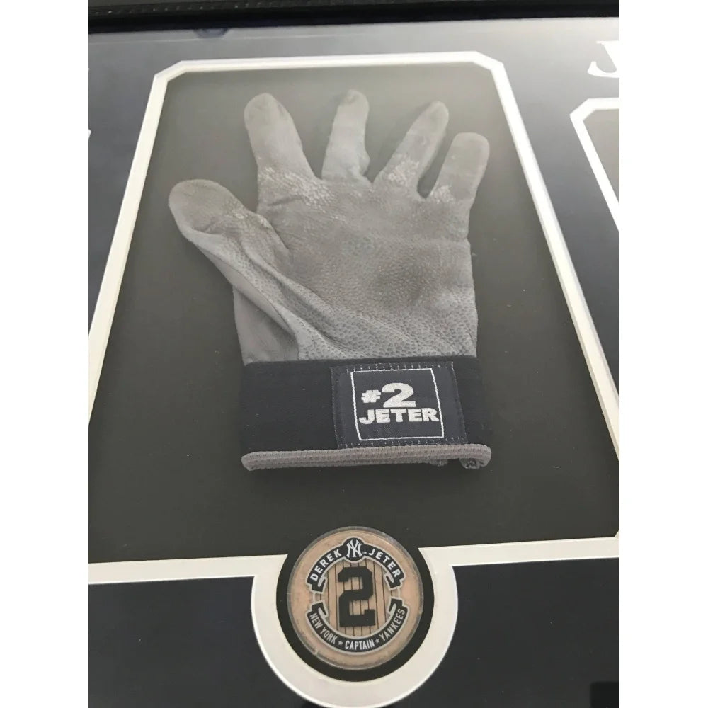 Derek Jeter Authentic Game Used Baseball Glove 8x10 Framed Collage with Original Dirt - Steiner COA Certified - New York Yankees Memorabilia - Perfect for Sports Collectors and Yankees Fans Display