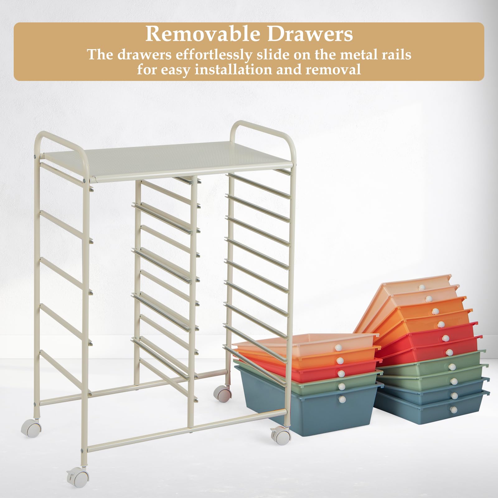 HAPPYGRILL 15-Drawer Rolling Storage Cart with Wheels - Mobile Organizer for Office, School, Craft Room & Home - Perfect for Office Supplies, Art Materials, Tools & Paper Organization