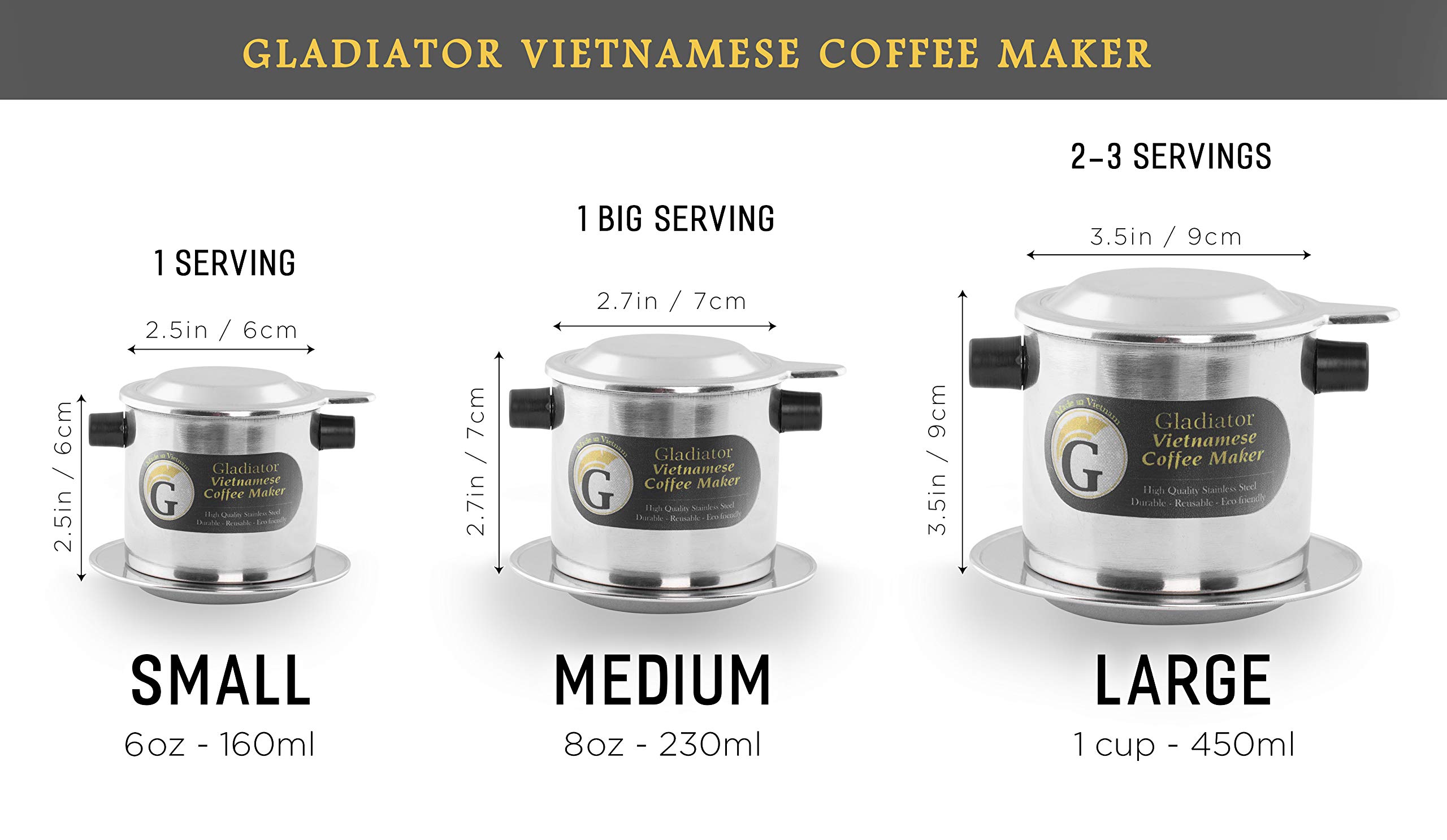 Premium Vietnamese Coffee Filter Set - French Press & Pour Over Dripper - 15oz Reusable Stainless Steel Coffee Maker for Home, Office & Travel - Ideal for Iced Coffee, Camping & Gifts