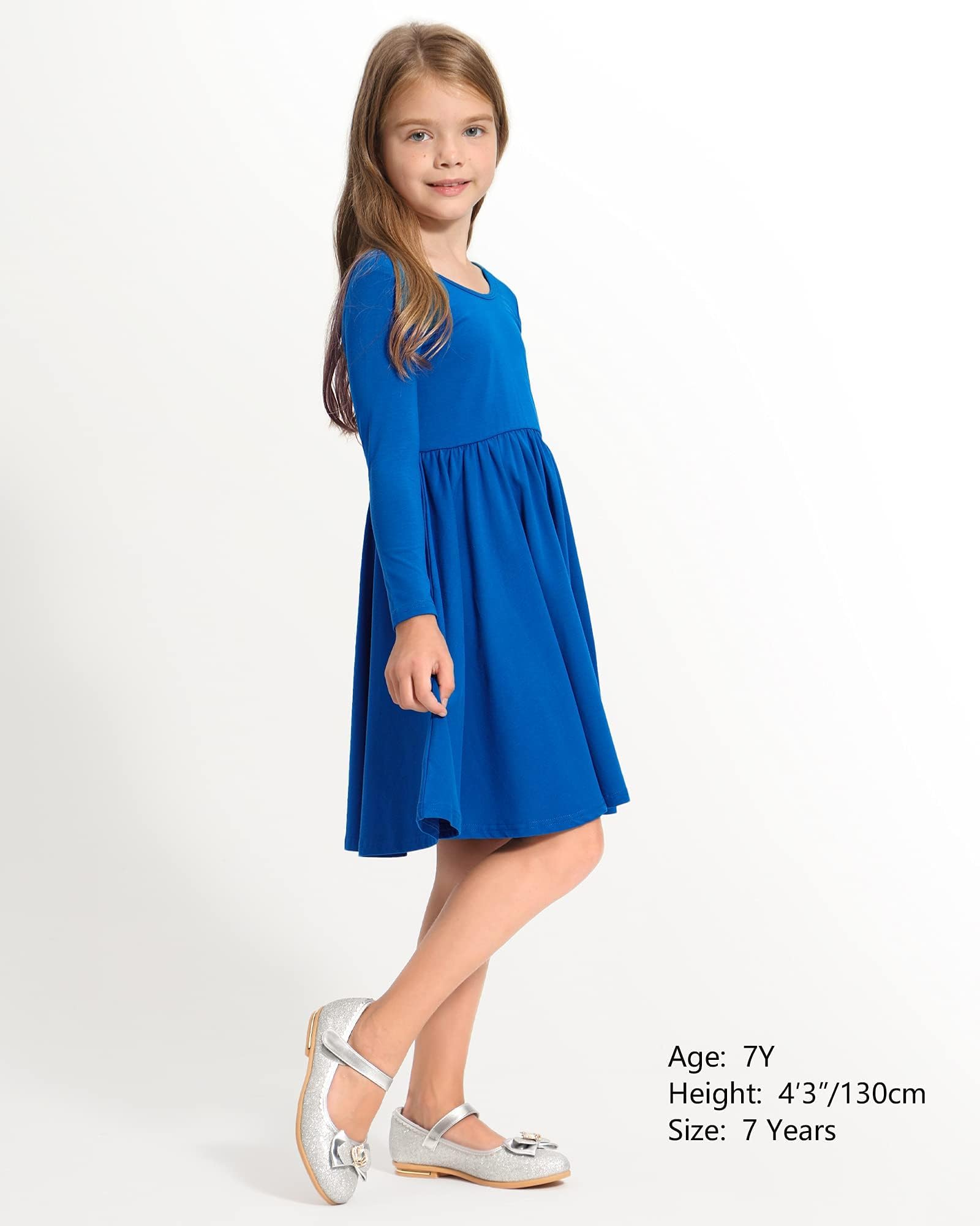 Stelle Long Sleeve Girls Cotton A-Line Dress - White Toddler Skater Twirl Dress for School, Casual Wear & Easter Outfits | Perfect for Playdates, Parties and Special Occasions