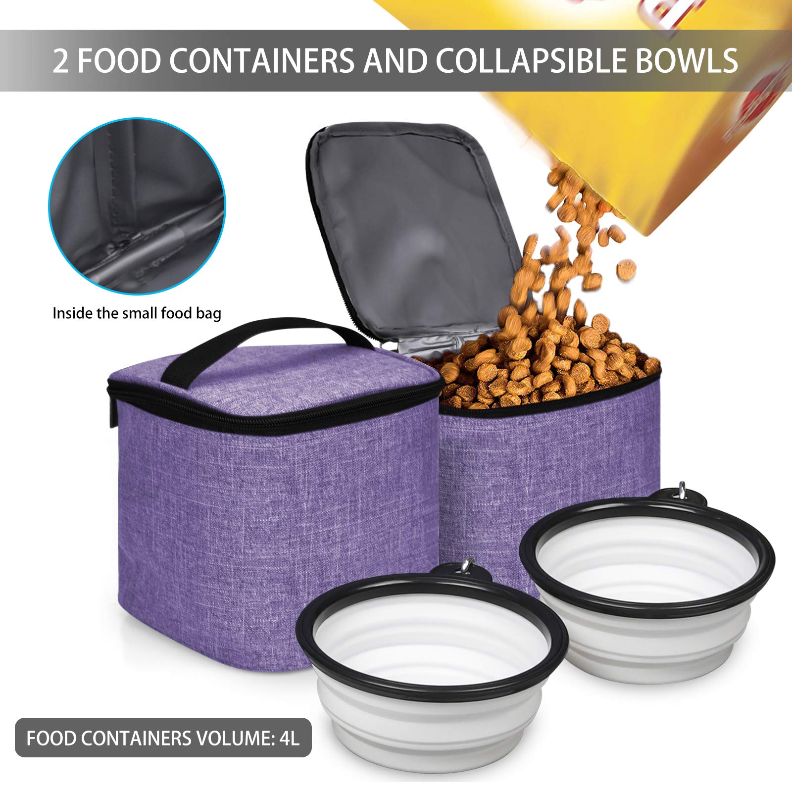 BAGLHER Double-Layer Pet Travel Backpack - Waterproof Pet Carrier with 2 Collapsible Bowls & Food Containers (Purple) | Perfect for Air Travel, Hiking & Vet Visits