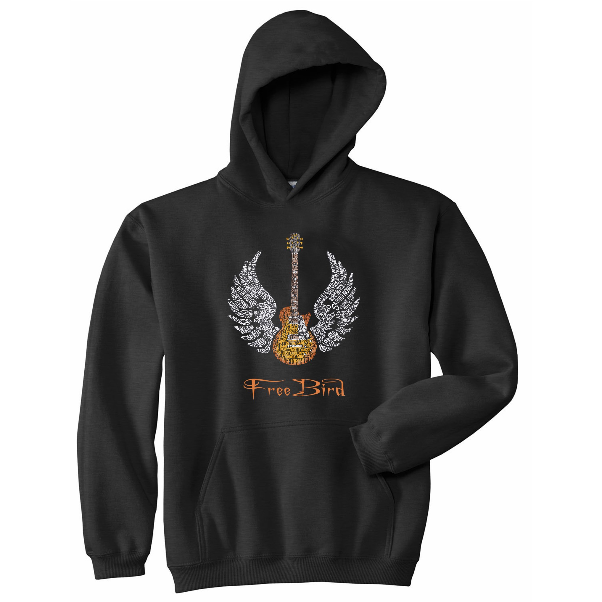 LA POP ART Women's Word Art Hooded Sweatshirt - Freebird Lyrics Printed Pullover | Vintage Style Graphic Hoodie for Concerts, Music Festivals & Casual Wear