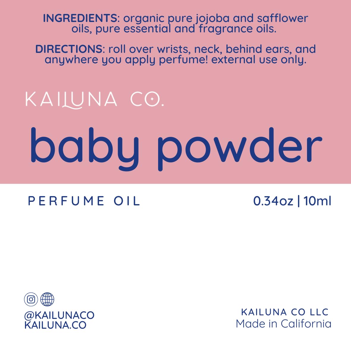 Natural Baby Powder Essential Oil Perfume Roll-On with Organic Jojoba Oil | Alcohol-Free, Handmade in California | Gentle Scent for Babies, Moms & Daily Fragrance