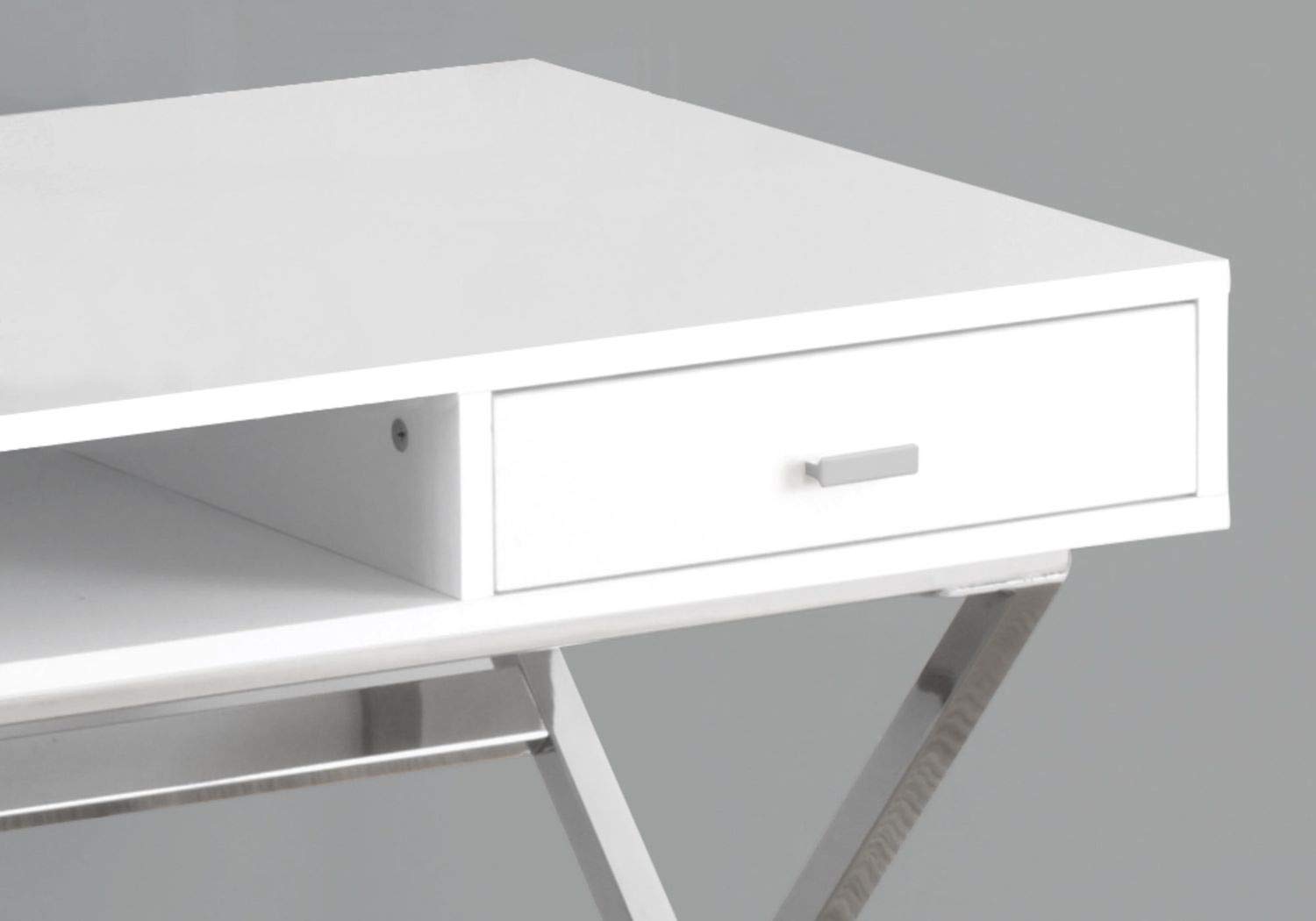 Offex 48 Inch Modern L-Shaped Computer Desk with Chrome Metal Frame - Glossy White Home Office Desk for Gaming, Work & Study | Space-Saving Corner Desk for Small Rooms & Apartments