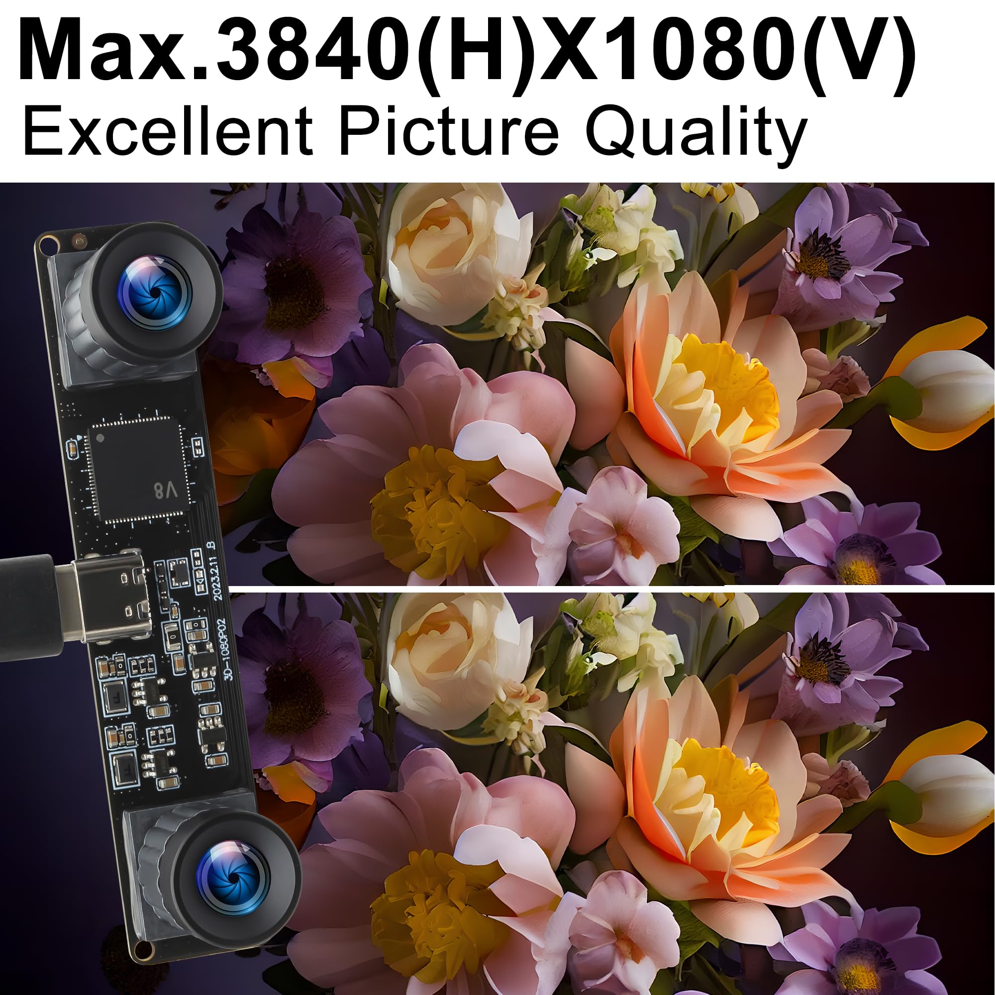 IFWATER 4MP USB Camera 60fps Dual Lens Webcam - 3840x1080P HD No Distortion, 3D Stereo USB Webcam for PC, Face Recognition, VR & Biometric Detection - Perfect for Video Conferencing, Live Streaming & Security Monitoring