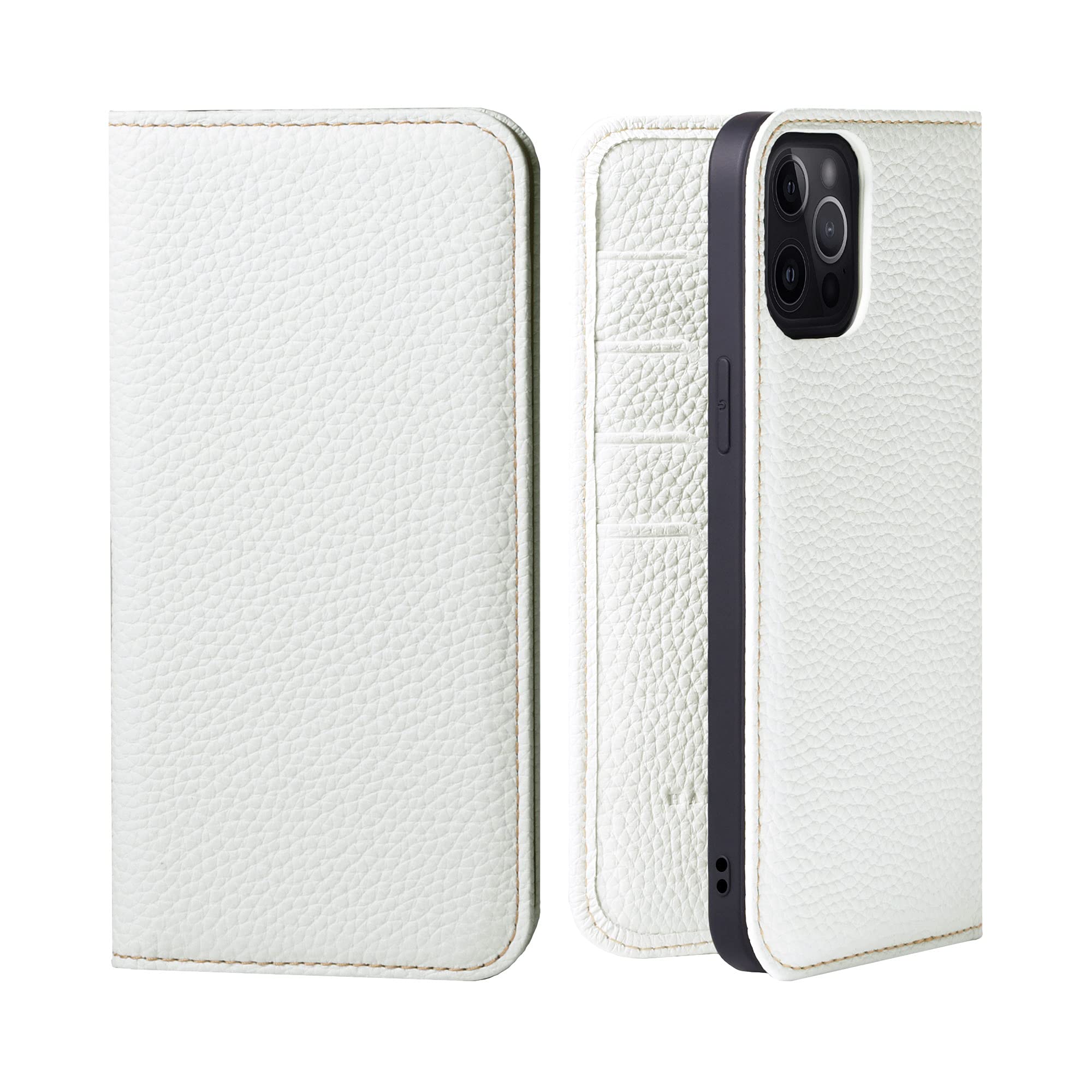 Premium Genuine Leather iPhone 13 Pro Max Flip Case with Card Holder - Stylish Magnetic-Free Phone Cover for Women & Men | Perfect for Business, Travel & Everyday Protection (White)