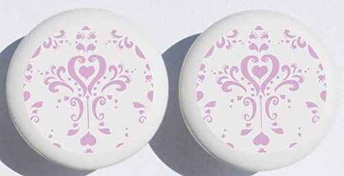 Elegant Purple and White Ceramic Drawer Pull Knobs - Set of 2 for Dresser, Cabinet, Nursery Decor - Vintage Damask Pattern Hardware for Bedroom, Bathroom & Kids Room Furniture Upgrade