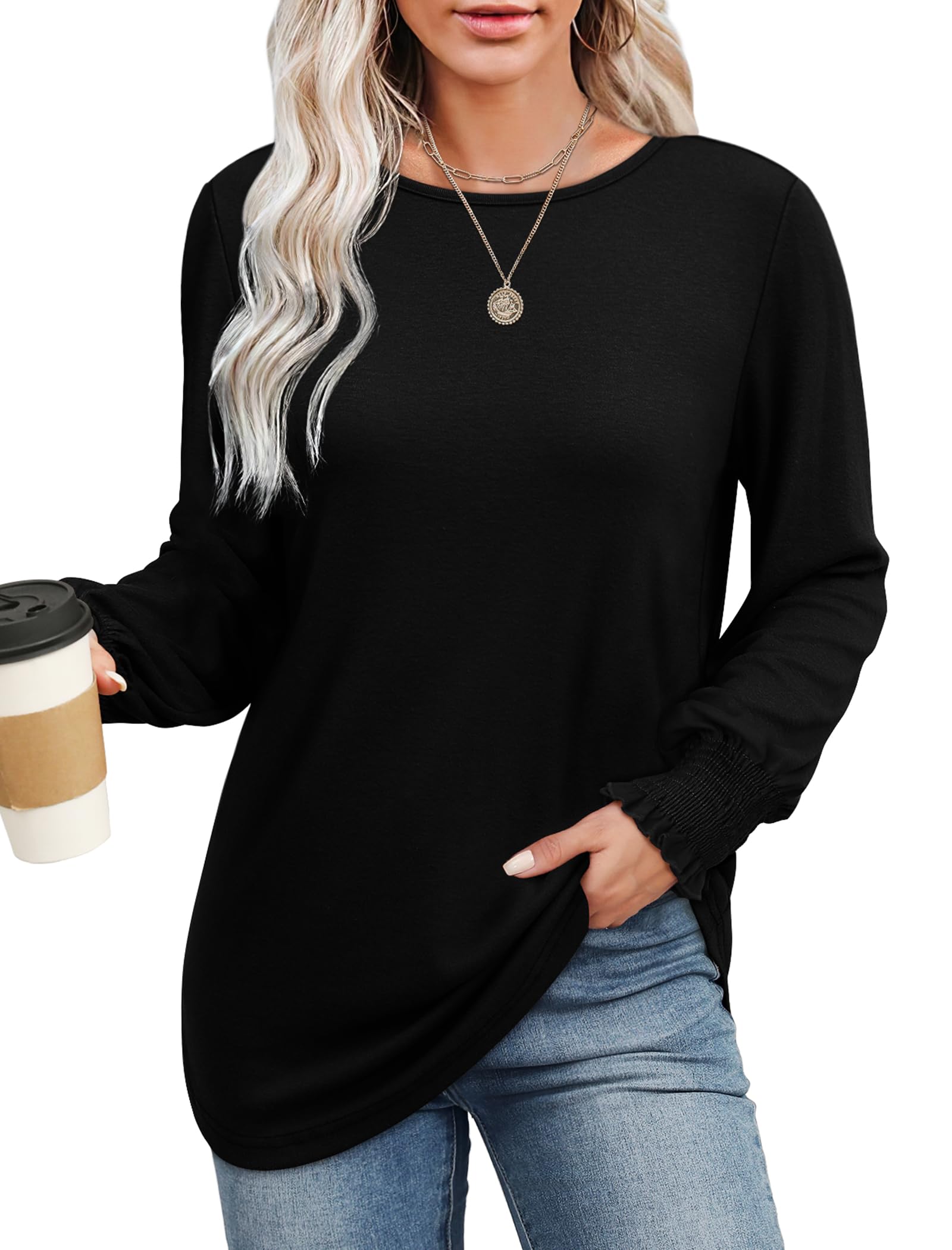 Women's Long Sleeve Ruffle Tunic Tops - Casual Loose Blouse Shirts for Women | 2024 Fashion Trendy Tops for Work, Date Night & Everyday Wear