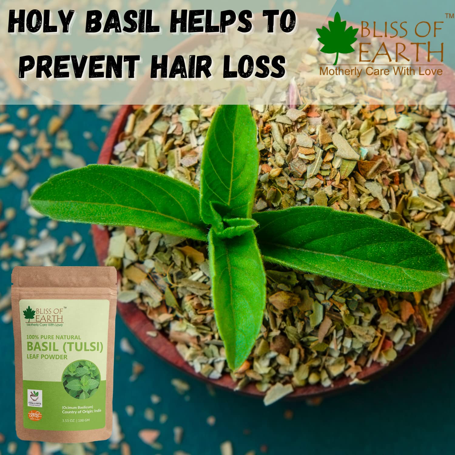 Bliss of Earth 100% Pure Basil Leaves Powder | Organic Tulsi Powder (4x100g) | Ayurvedic Herbal Supplement for Hair, Skin & Face Care | Perfect for Tea, Cooking & DIY Beauty Recipes