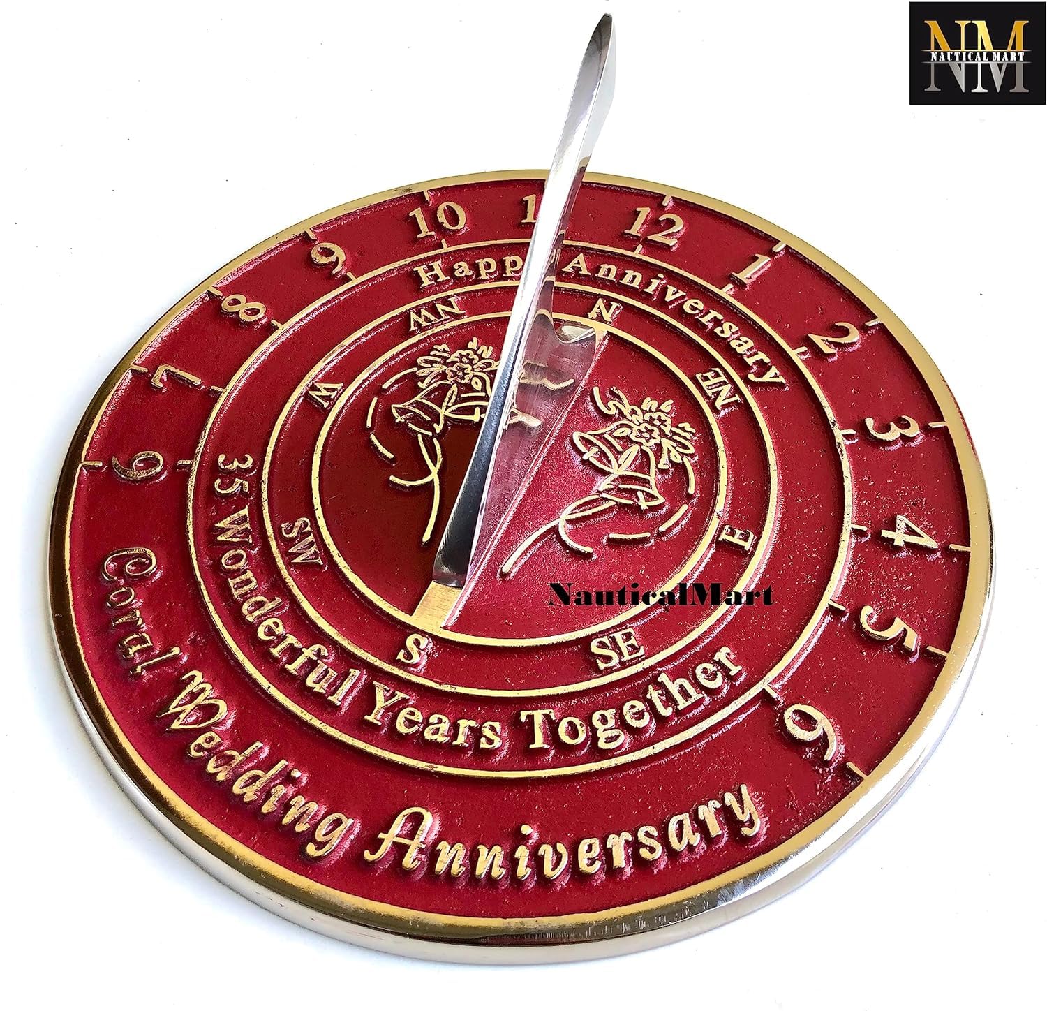 35th Coral Wedding Anniversary Sundial Gift - Unique Present for Him, Her, or Couples Celebrating 35 Years of Marriage - Perfect for Beach Weddings, Outdoor Decor, and Romantic Anniversary Celebrations