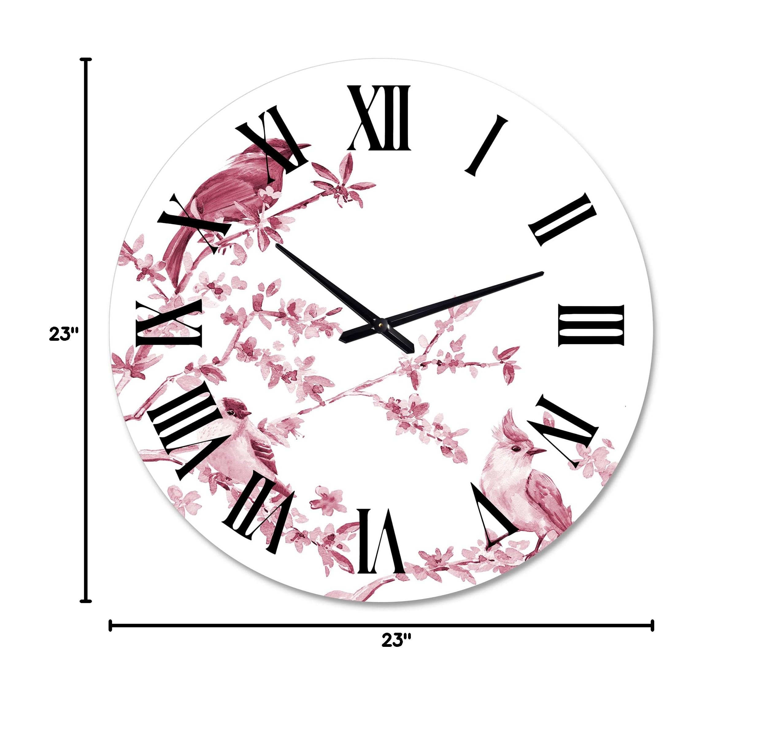 DesignQ Traditional Wall Clock - Beautiful Pink Birds & Animals Decor, Large Silent Non-Ticking Clock for Living Room, Bedroom, Office | Perfect Home Décor Gift Idea