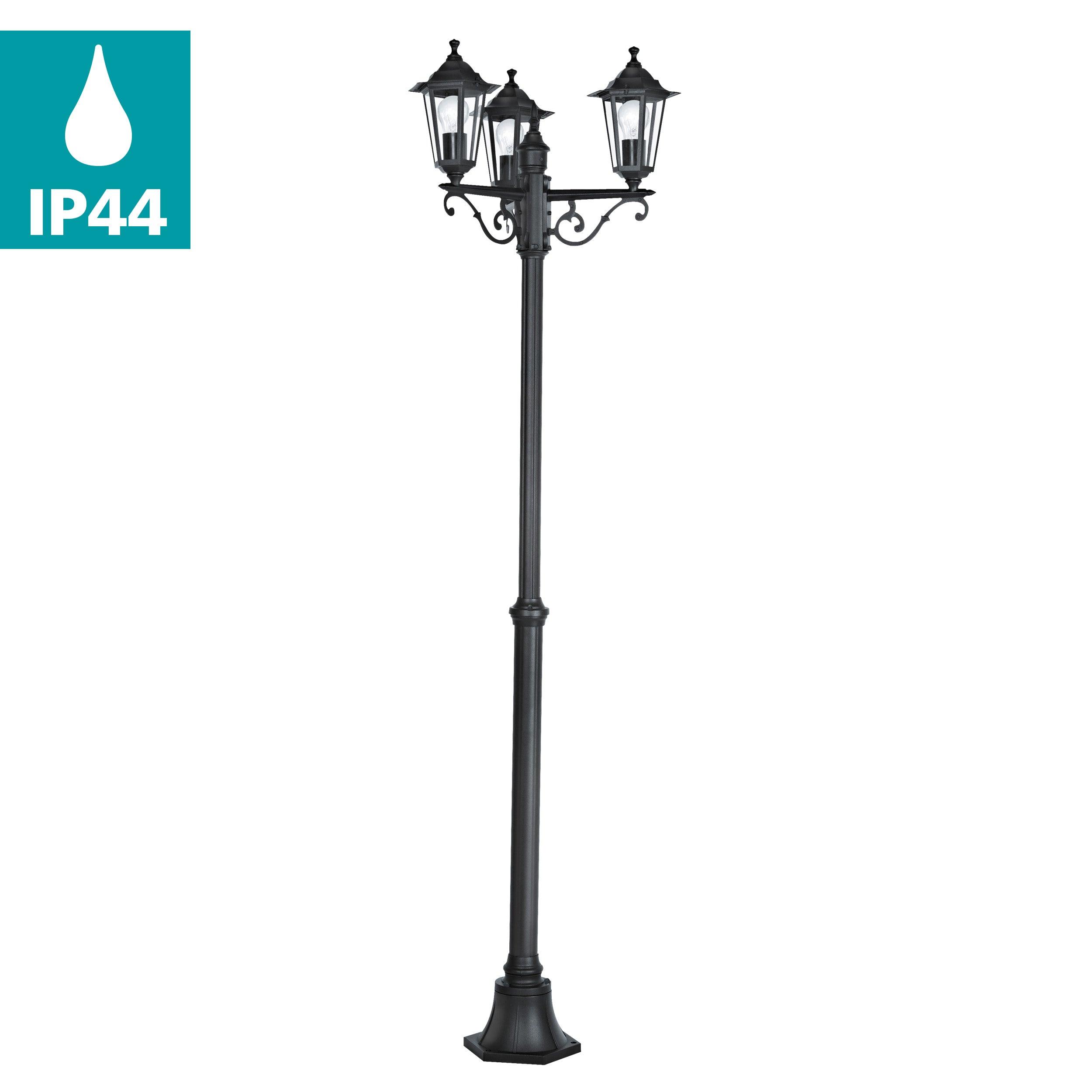 Eglo Laterna 4 Black 3-Light Outdoor Pathway Lamp Post - IP44 Waterproof - Durable Garden Lighting for Walkways, Driveways & Landscaping - Perfect for Patio, Yard & Exterior Decor