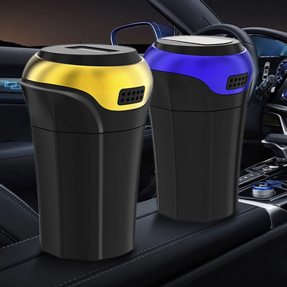 Premium Stainless Steel Car Trash Can with LED Lights - Zcargel Portable Smokeless Ashtray & Mini Waste Bin for Car, Bedroom, Office, Hallway & Garden - Universal Vehicle Accessories for Cleanliness & Organization