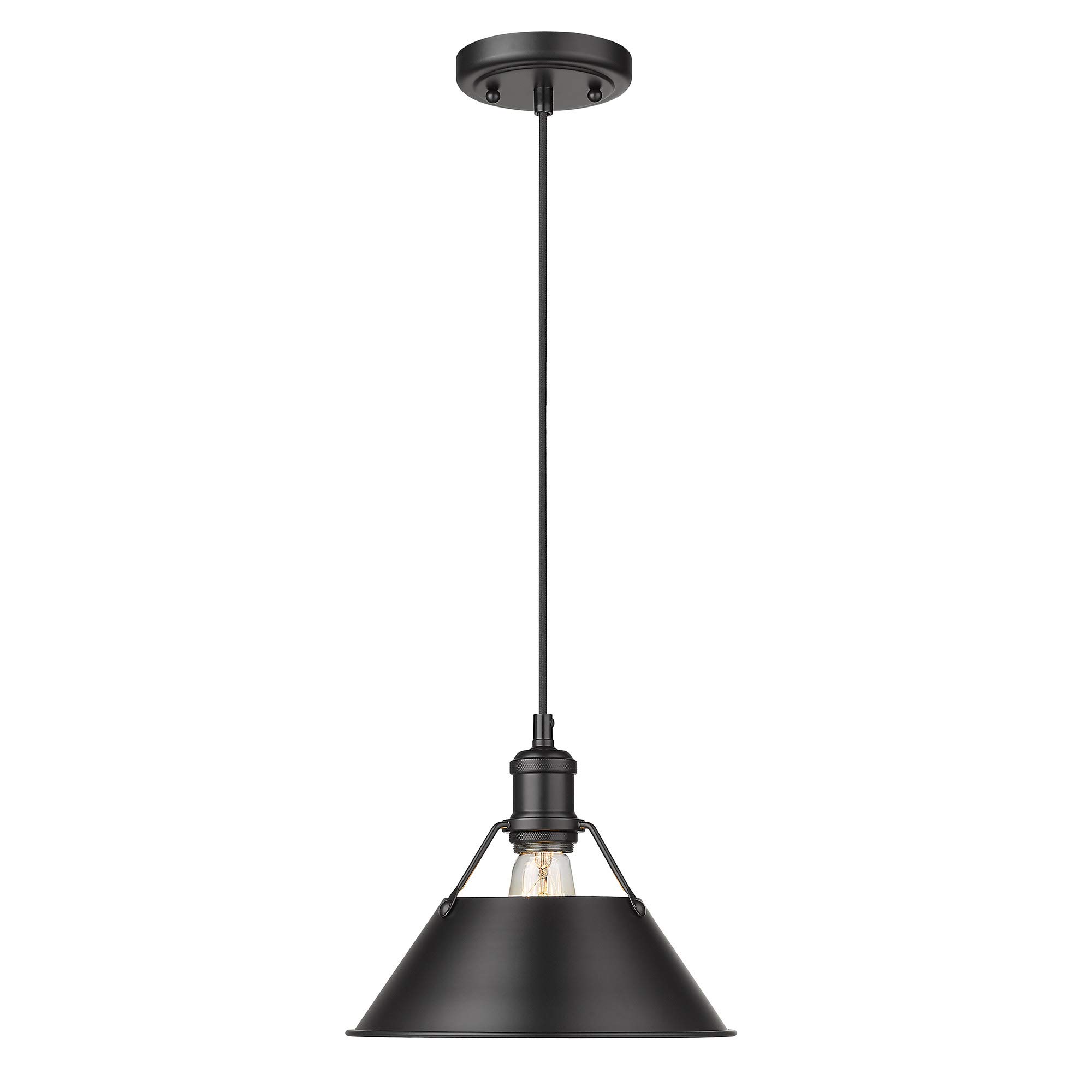 Golden Lighting 3306-M BLK Orwell Pendant Light Fixture - Matte Black Finish with Matte Black Shade - Modern Industrial Ceiling Light for Dining Room, Kitchen Island & Living Room Decor