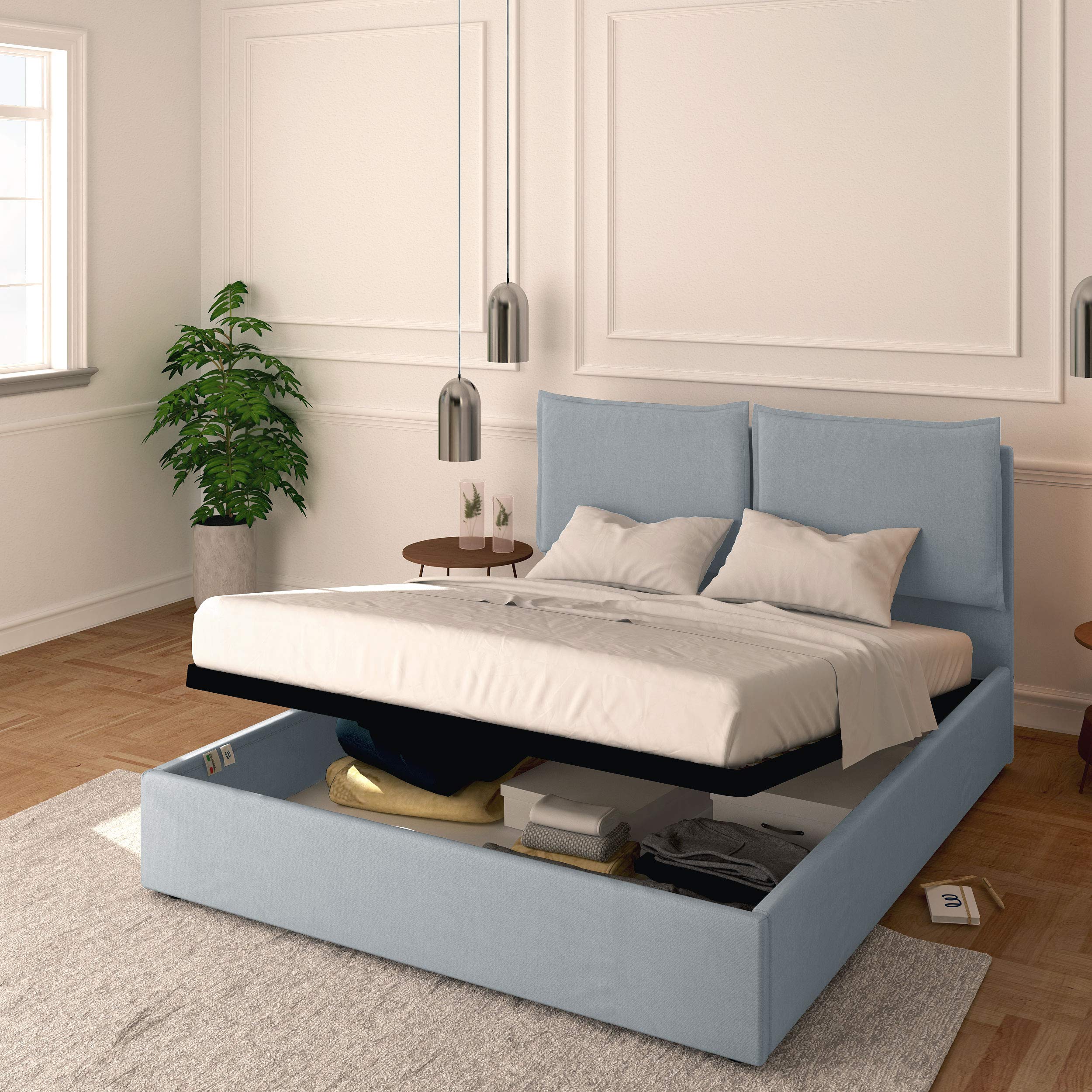 Baldiflex Licia Queen Size Bed Frame with Upholstered Headboard & Slatted Base - 160x190cm Synthetic Leather Platform Bed with Storage, Perfect for Master Bedroom & Guest Room