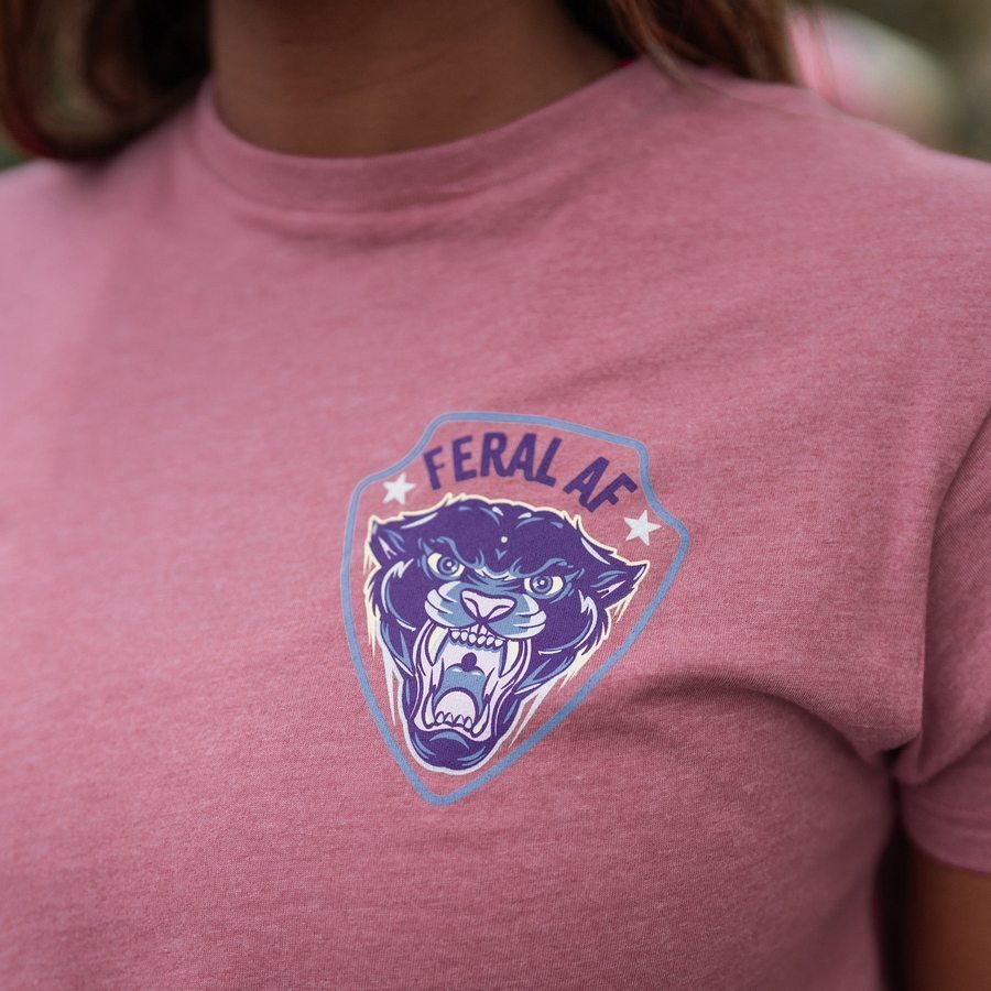 Women's Feral AF Mom Boyfriend Fit T-Shirt - Heather Mauve | Soft Relaxed Fit Tee for Casual Wear, Lounge & Everyday Outfits
