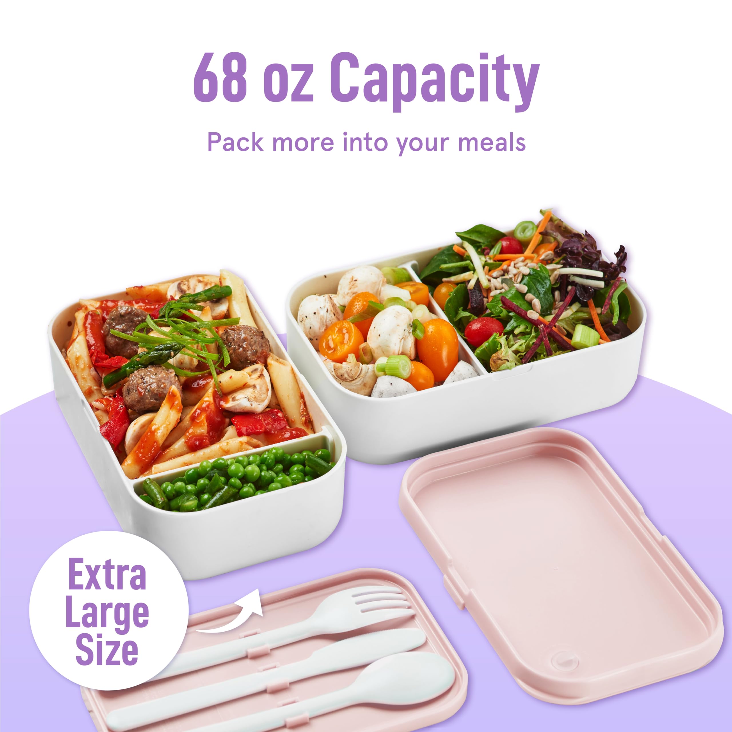 Premium Bento Box for Adults - 67 fl oz BPA-Free Stackable Lunch Containers with Leak-Proof Lids & Adjustable Dividers for Portion Control - Meal Prep & Office Lunch Box (Dusty Pink) - Perfect for Work, School, Picnics & Healthy Eating