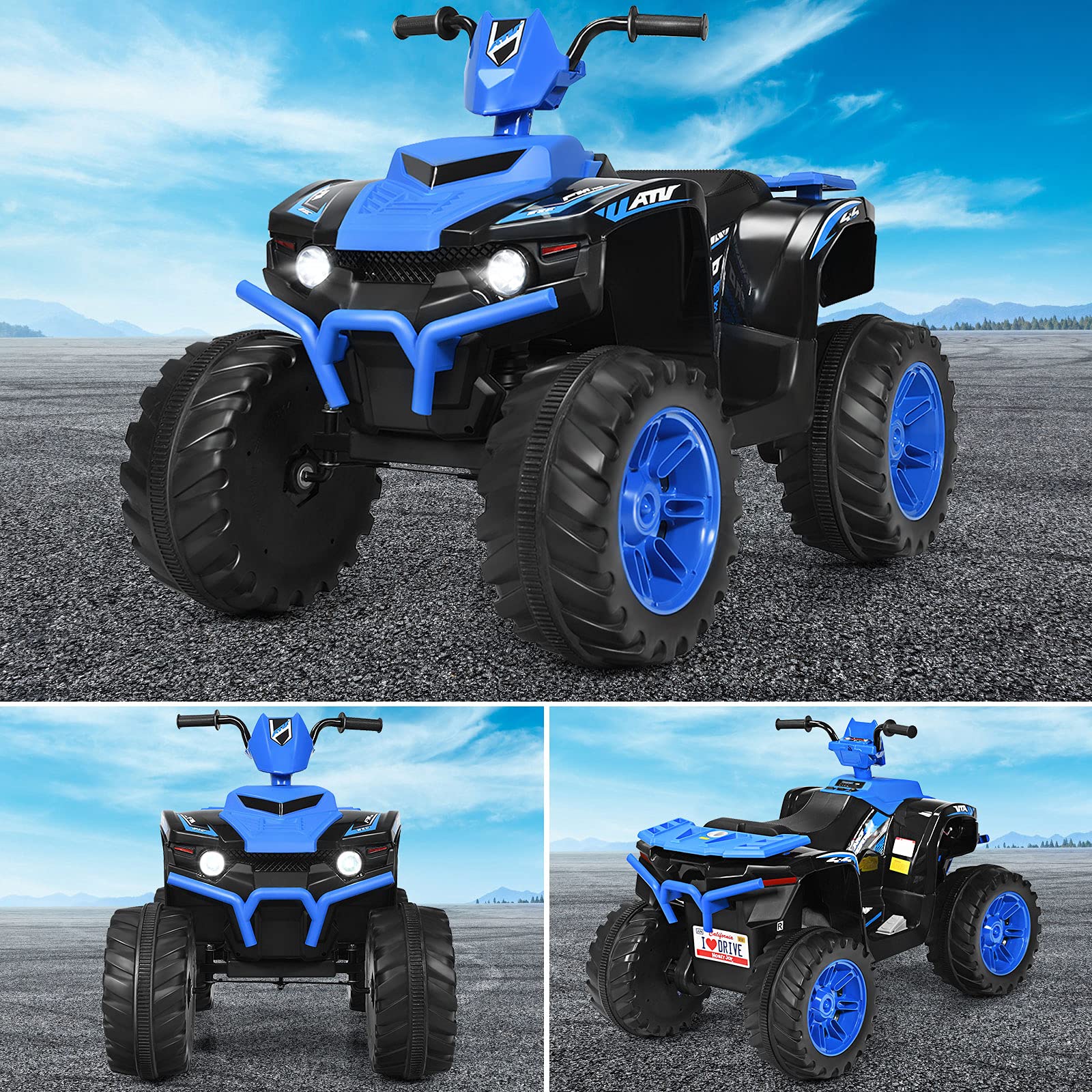 OLAKIDS 12V Kids Electric ATV Quad Bike - 4 Wheeler Ride On Toy Car for Boys & Girls Ages 3-8 with LED Lights, Music, Horn & Dual Speed - Battery Powered Outdoor Play Vehicle (Blue) - Perfect for Backyard Fun, Birthday Gifts & Outdoor Adventures