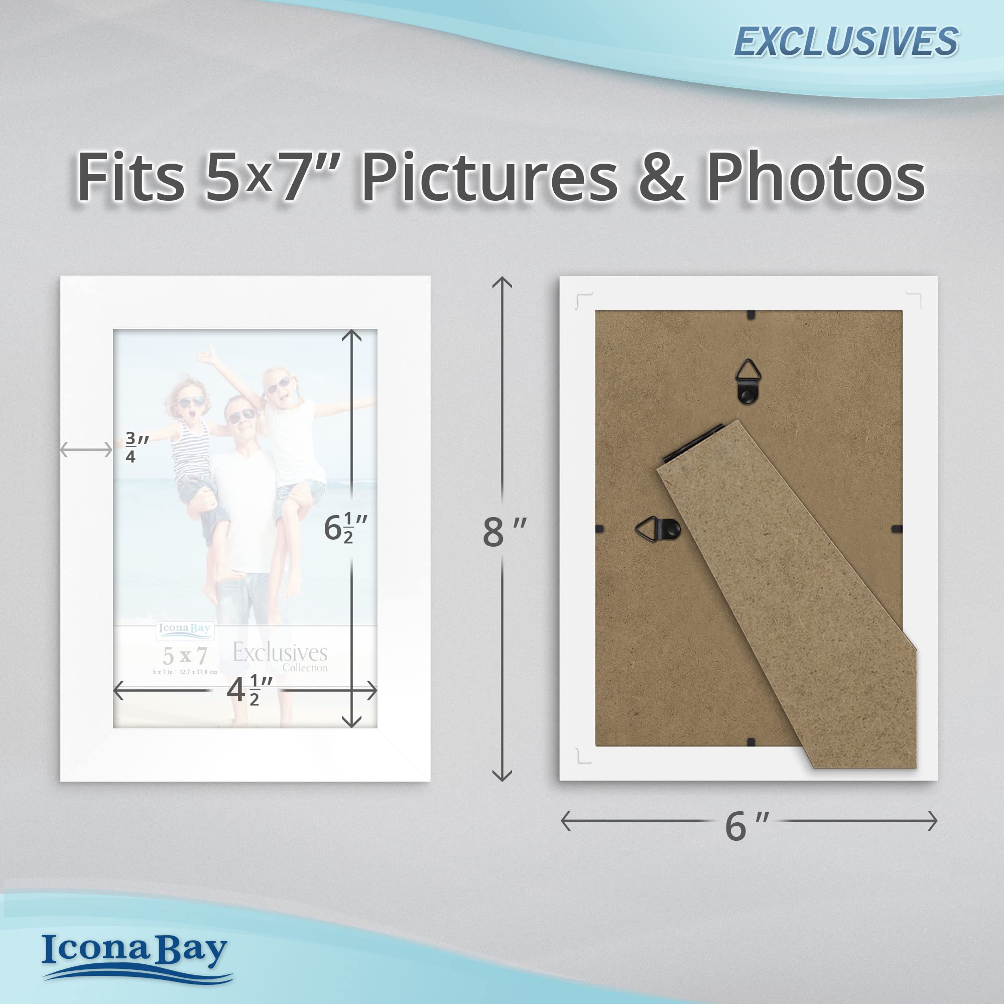 Icona Bay 5x7 Picture Frames (White, 6 Pack) - Premium Wood Composite Photo Frames for Wall or Tabletop Display - Perfect for Home Decor, Office, Wedding Photos & Gift Giving