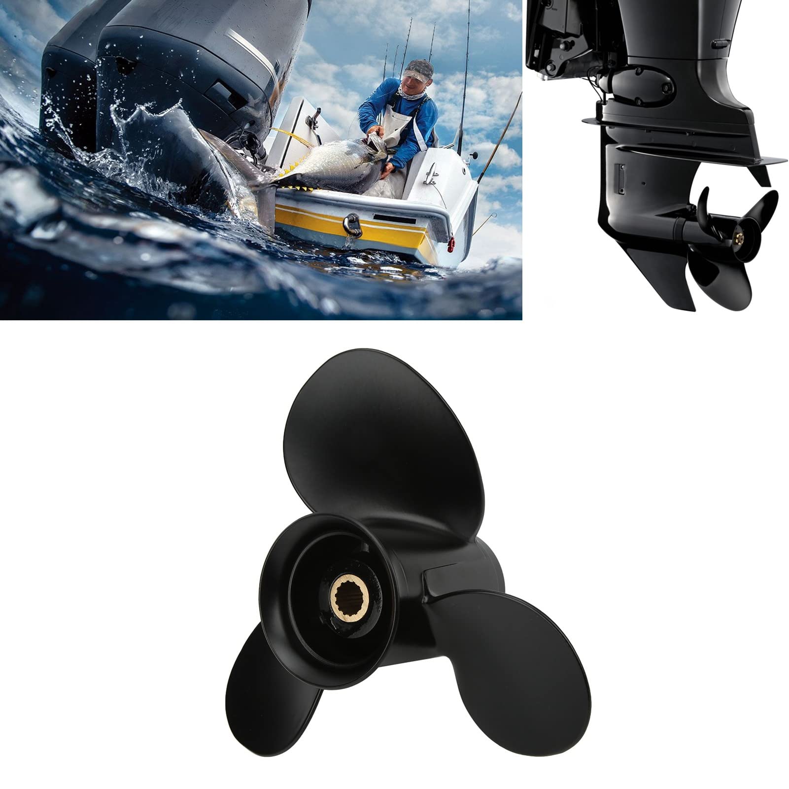 Aluminum Alloy 3-Blade Boat Propeller 9 1/4x11 Inch 14 Teeth RH - Replacement for Tohatsu Outboard Motors - Perfect for Fishing, Boating & Marine Activities
