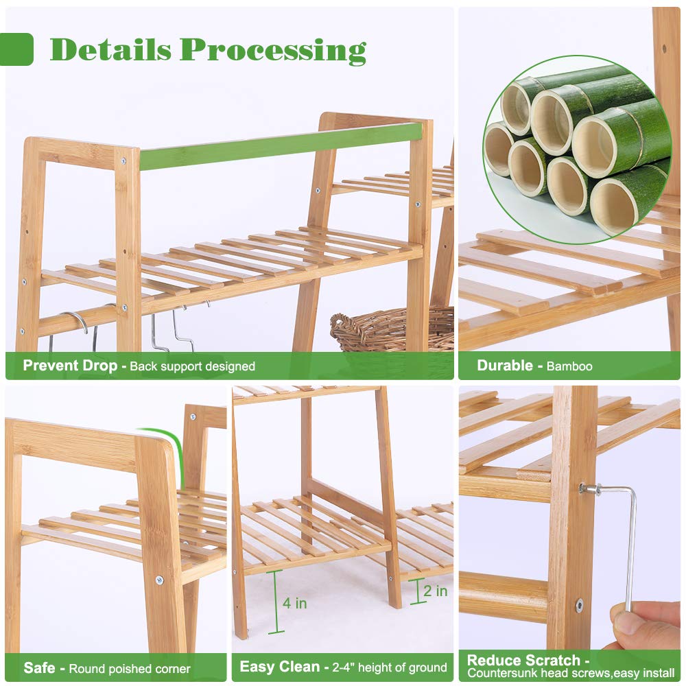 Bamboo Wooden Clothes Rack with Shelves - Space Saving Free Standing Garment Organizer for Kids & Small Spaces | Ladder Design for Corner Placement | Perfect for Bedroom, Nursery & Closet Organization