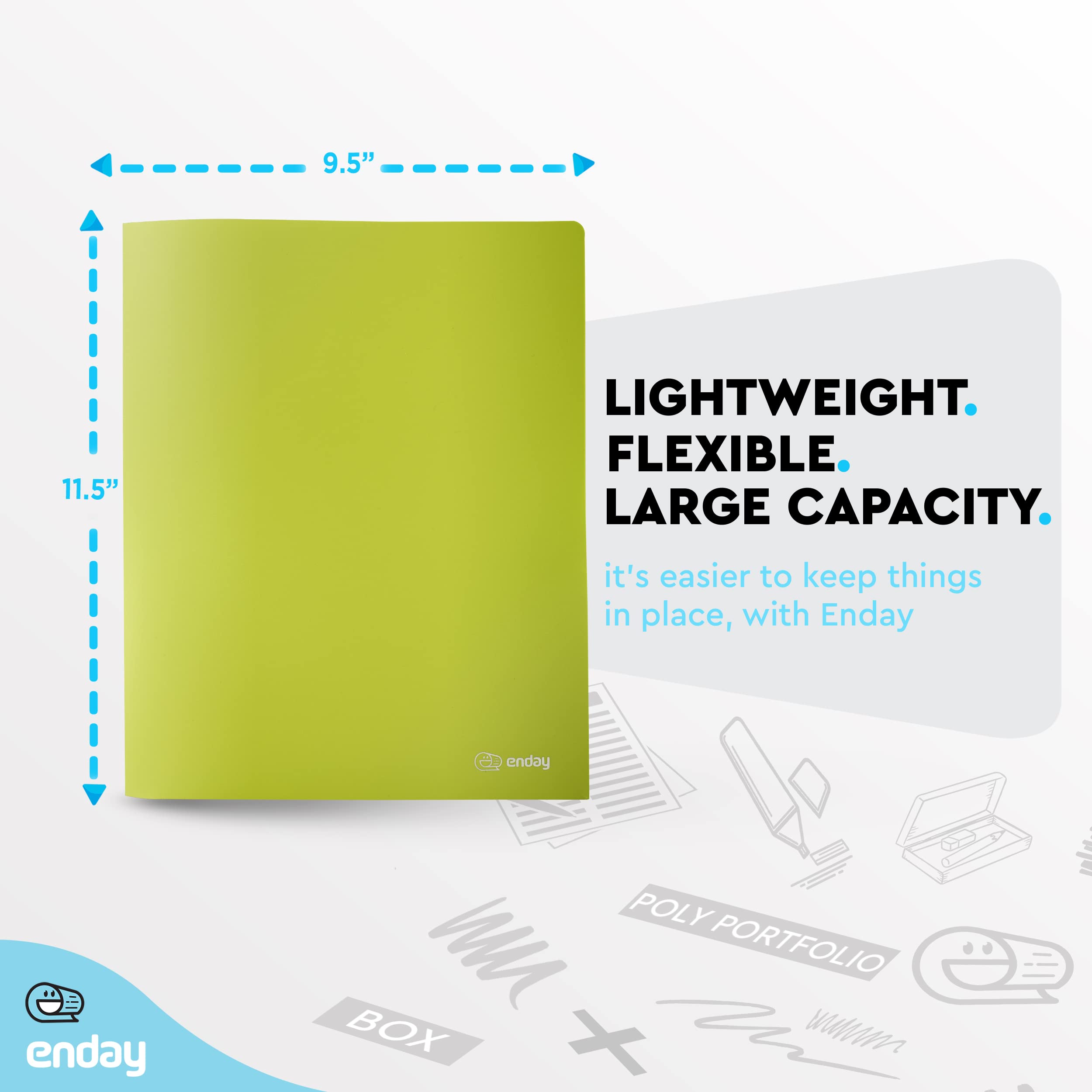 Durable 2-Pocket Plastic File Folders for School & Office - Letter Size, Heavy Duty Poly Portfolio in Green, Purple, Blue, Red, Pink & Grey (1-Pack) by Enday - Perfect for Organizing Documents, Homework & Office Papers