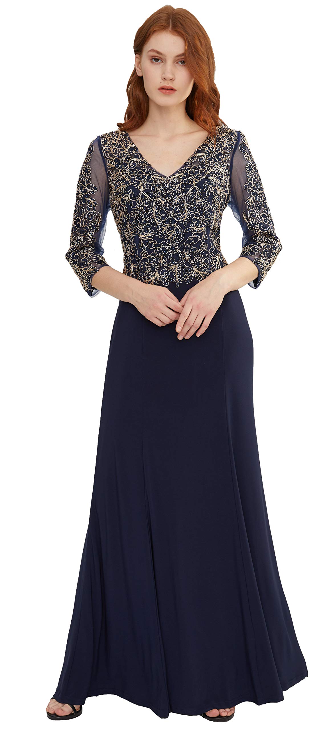 Elegant Mother of The Bride Lace Evening Dress with Quarter-Length Sleeves - Perfect for Weddings, Formal Events & Special Occasions