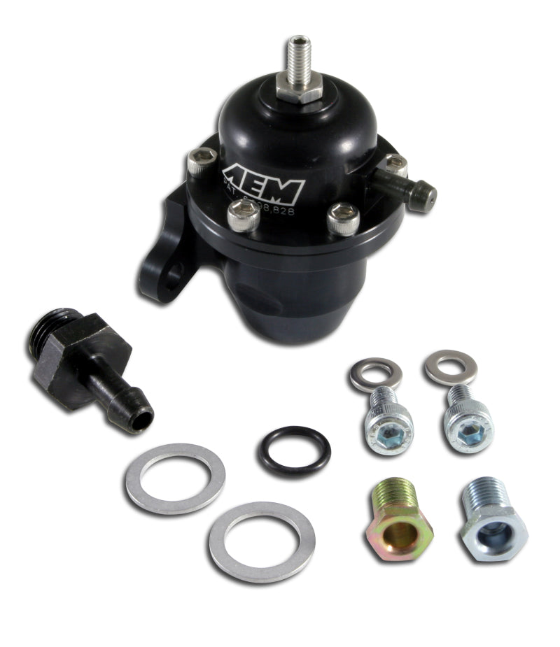 AEM Black Adjustable Fuel Pressure Regulator for 98-99 Acura CL, 00-05 S2000, 98-02 Accord, 96-00 Civic - High Performance Fuel System Upgrade for Racing & Street Tuning