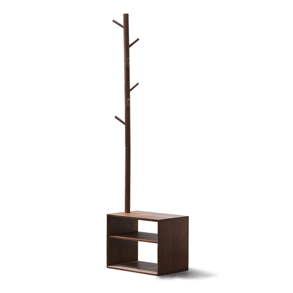 Modern Wooden Freestanding Coat Rack Shoe Bench with 6 Hooks - Multifunctional Entryway Storage Cabinet for Hallway, Bedroom & Office - Industrial Style Shoe Rack Organizer (Brown) - Perfect for Small Spaces & Home Organization