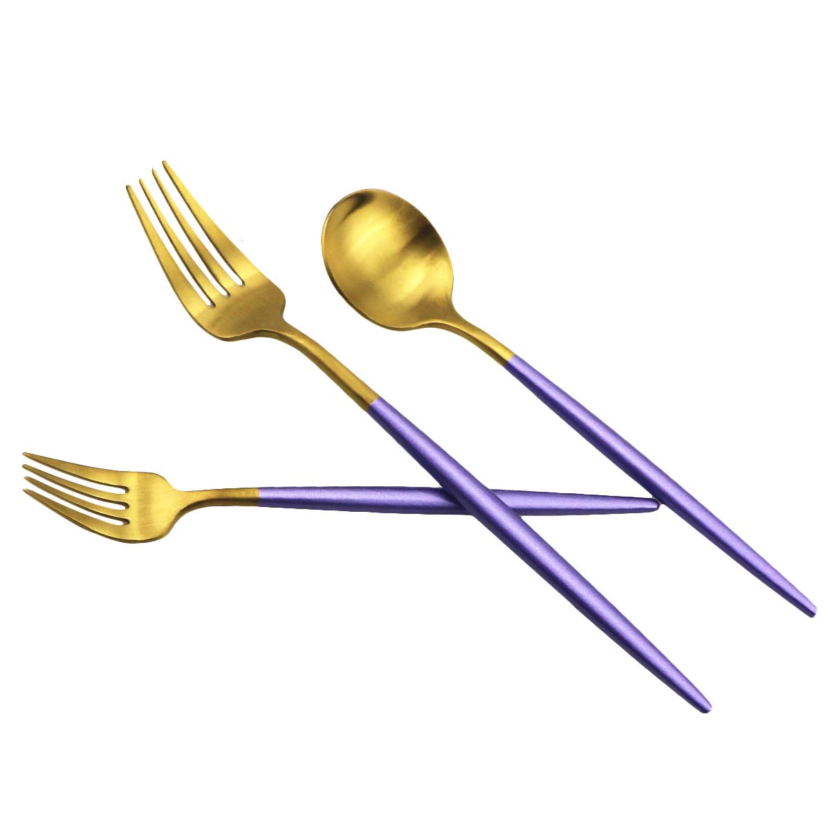 Premium 20-Piece Purple & Gold Flatware Set - 18/10 Stainless Steel Heavy Weight Forged Cutlery (Forks, Spoons, Knives) - Matte Finish Dining Utensils for 4 - Elegant Tableware for Dinner Parties, Weddings & Everyday Use