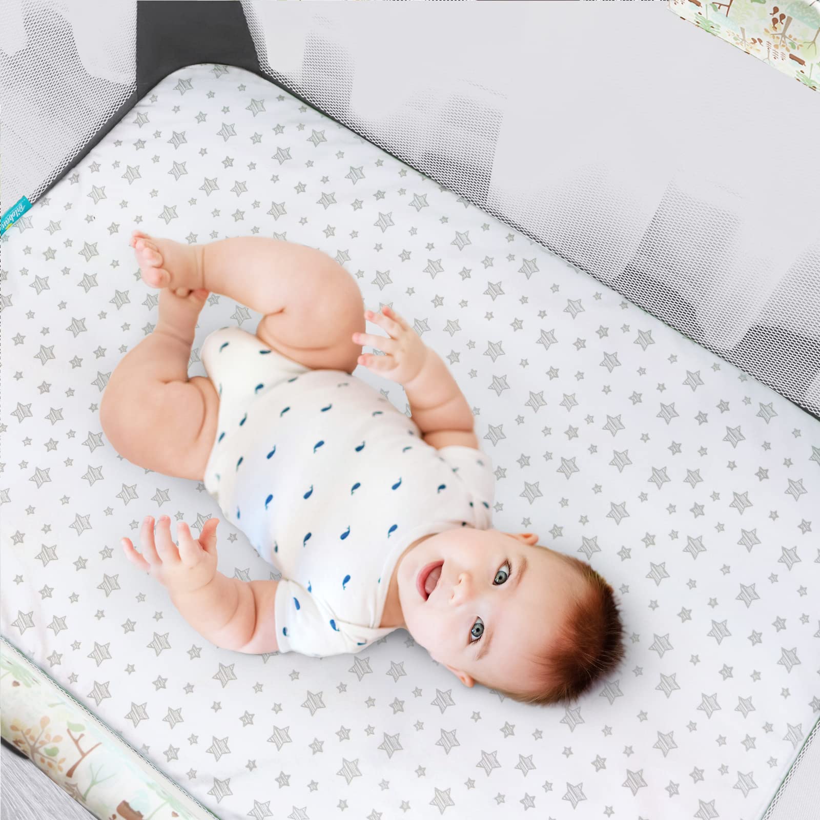 Waterproof Pack and Play Fitted Sheets 2 Pack - 100% Cotton Mini Crib Mattress Cover Protector 38