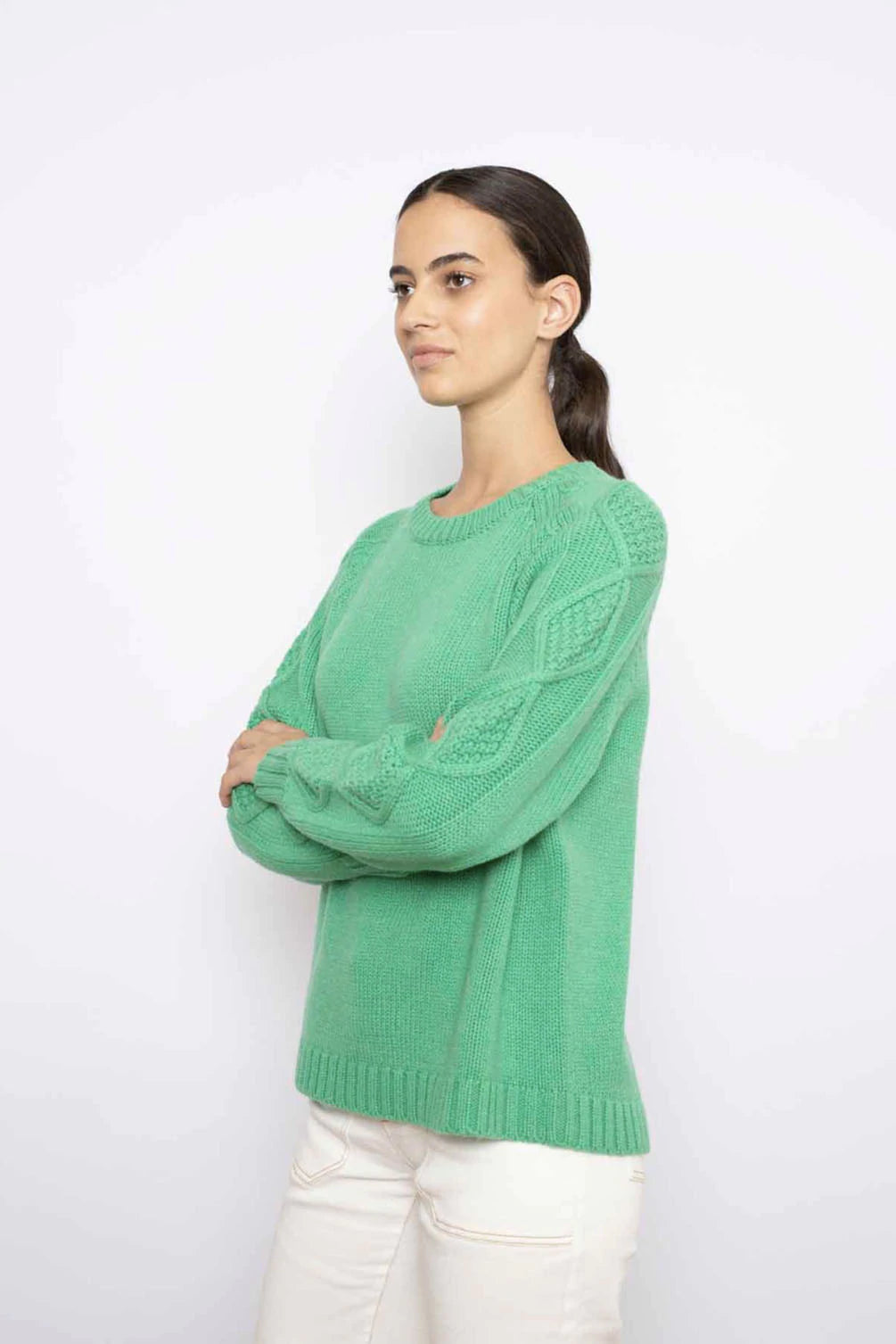 Clifftop Cable Knit Sweater for Women - Cozy Pine Green Pullover for Fall & Winter - Perfect for Casual Outfits, Office Wear, and Outdoor Adventures